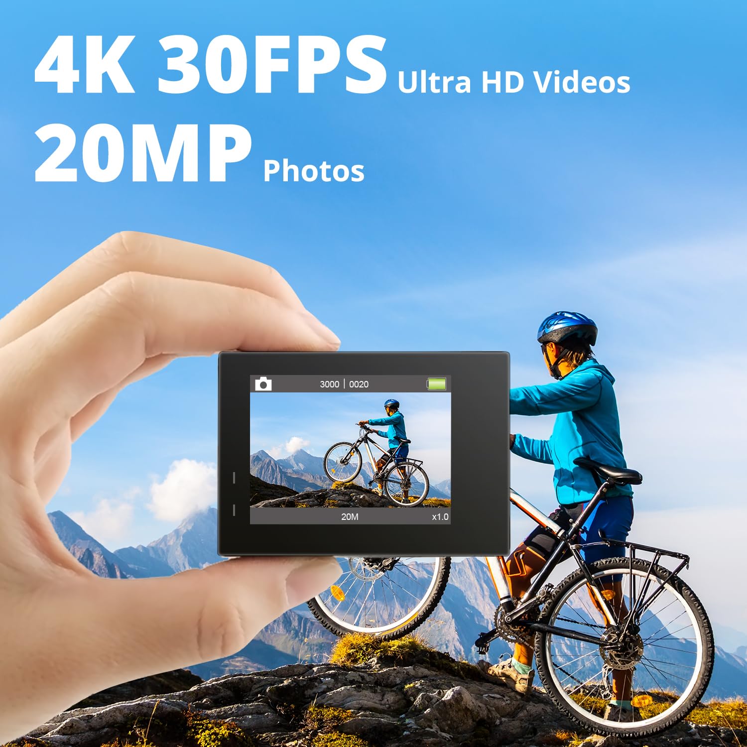 4K 30fps Action Camera 20MP Photo EIS WiFi Waterproof