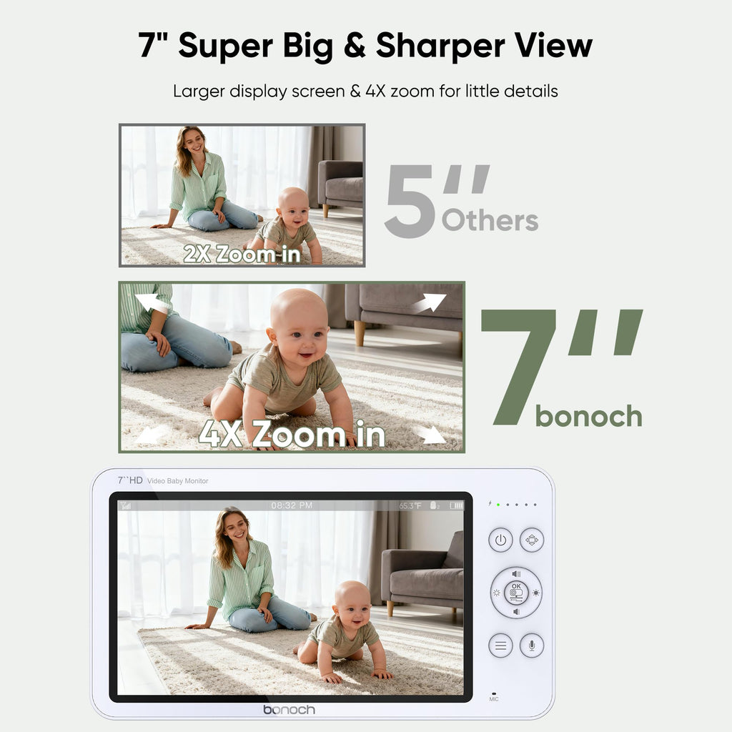7" WiFi Olmayan Körpə Monitoru 1080P HD Ekranla