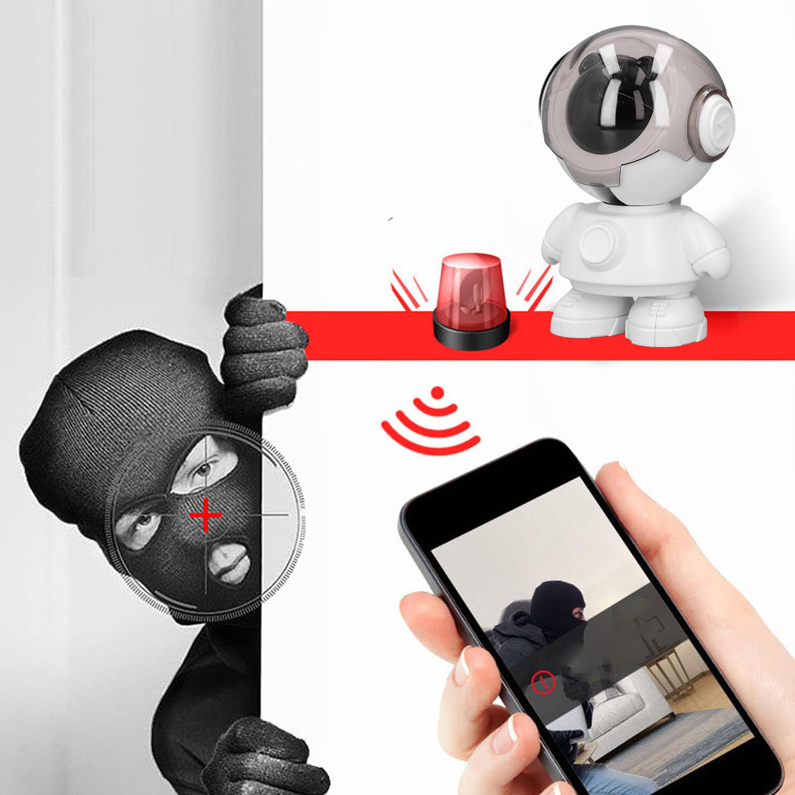 Asixxsix Robot Security Camera, 1080P Auto Tracking Pan 355° Tilt 45° Indoor Home Security Camera App Control Surveillance Camera with Motion Detection, Night Vision and 2 Way