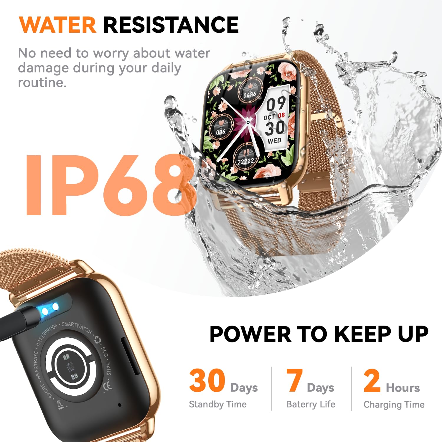 Smart Watch for Women(3 Bands), Smartwatch Fitness Tracker with Bluetooth Calls & AI Voice Control, 1.85’’ HD Screen, Heart Rate/SpO2 Monitor, Sleep Tracker, Compatible with Android iOS (Gold)