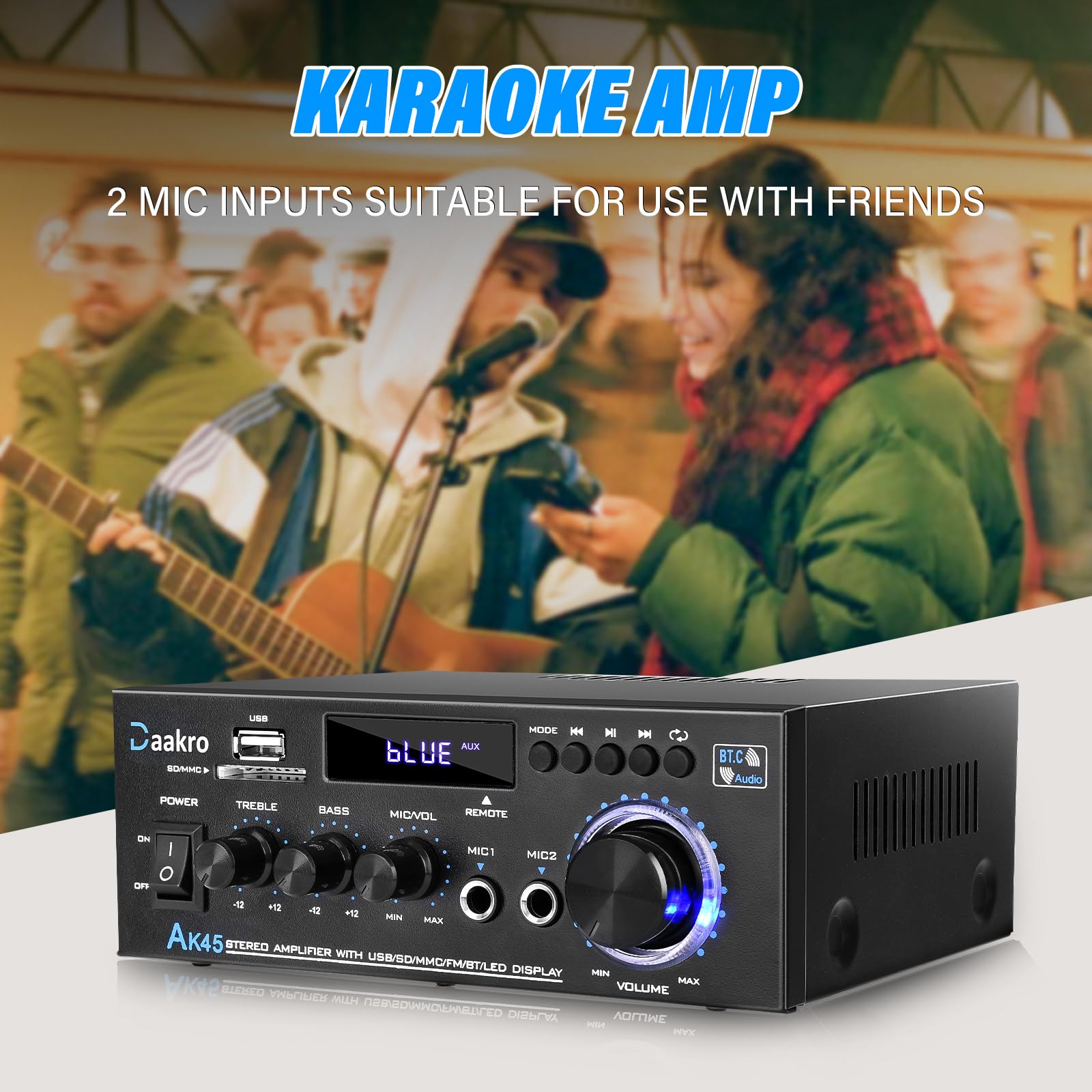 Amplificador Estéreo 300W Bluetooth 5.0 FM USB SD AK45