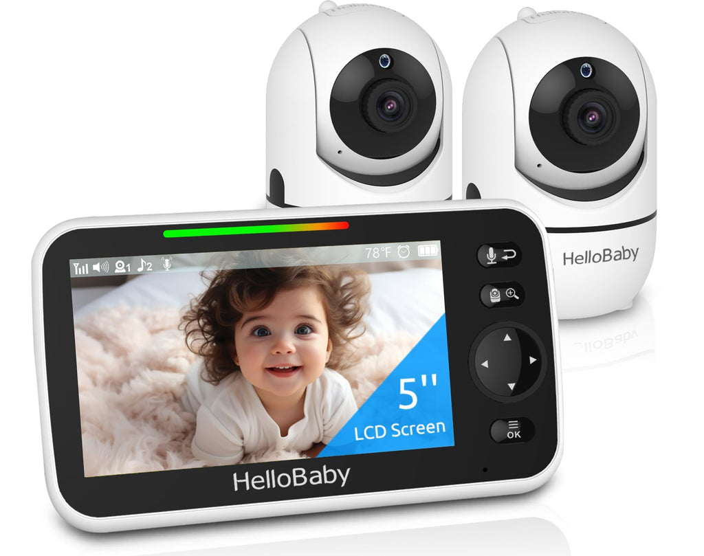 HelloBaby 5" Baby Monitor with 30-Hour Battery, 2 Cameras