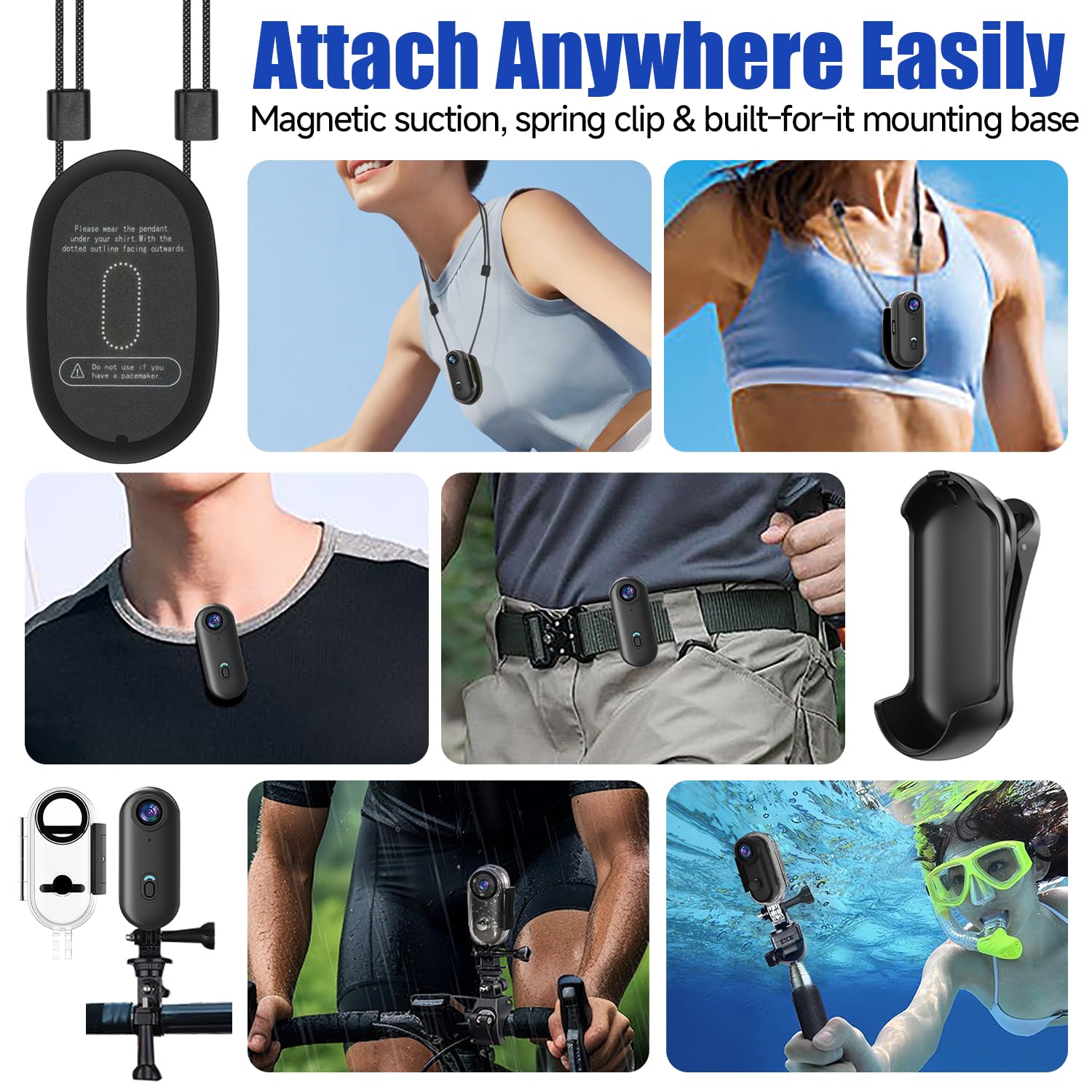 4K WIFI POV Action Body Camera 64GB, Thumb Size Mini Bodycam, Waterproof Magnetic Wearable Hand-free Portable Sports Action Cameras, Snapcam Mount Anywhere for Cycling, Skiing, Swimming, Walking