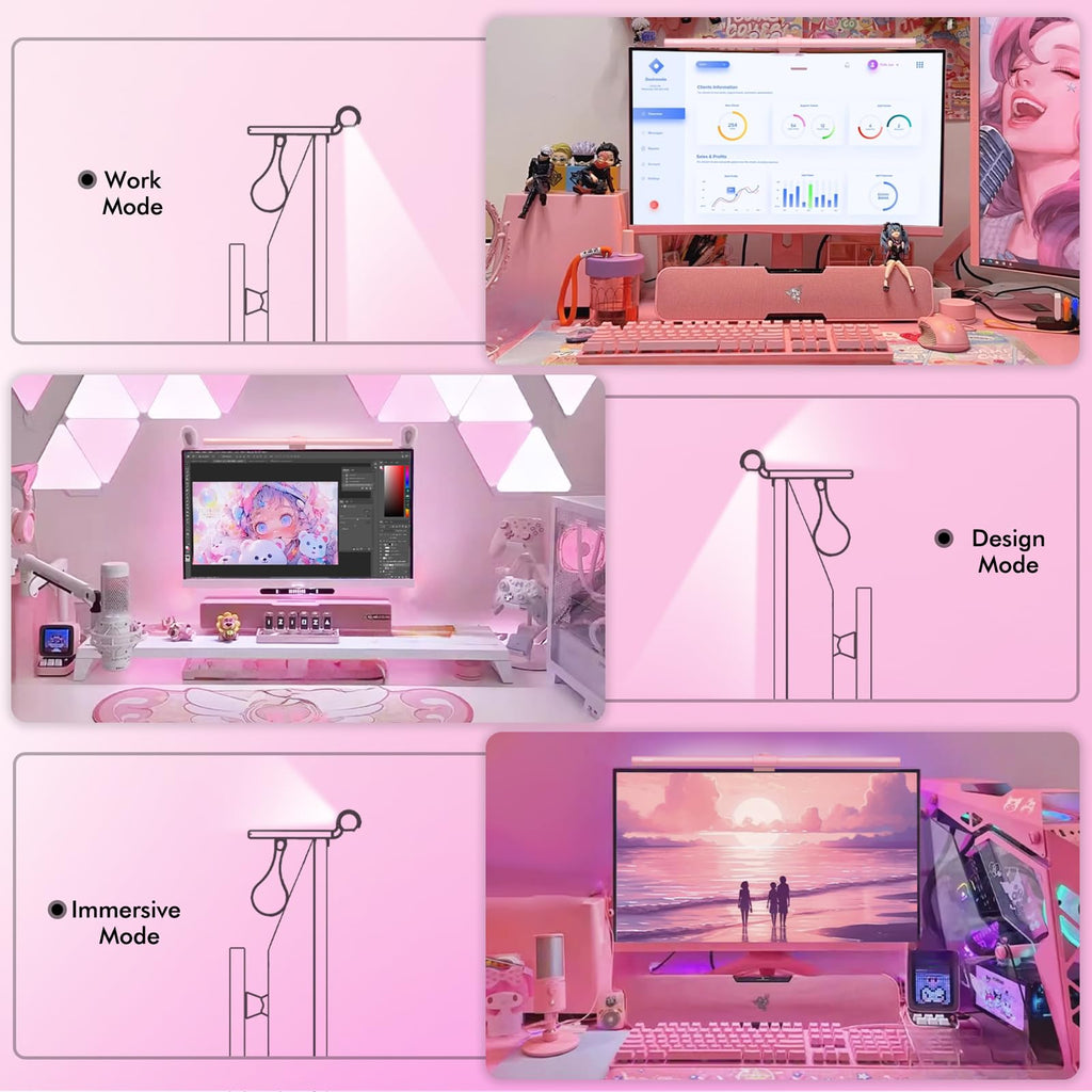 Pink Monitor Light Bar with Remote Eye-Care No Glare