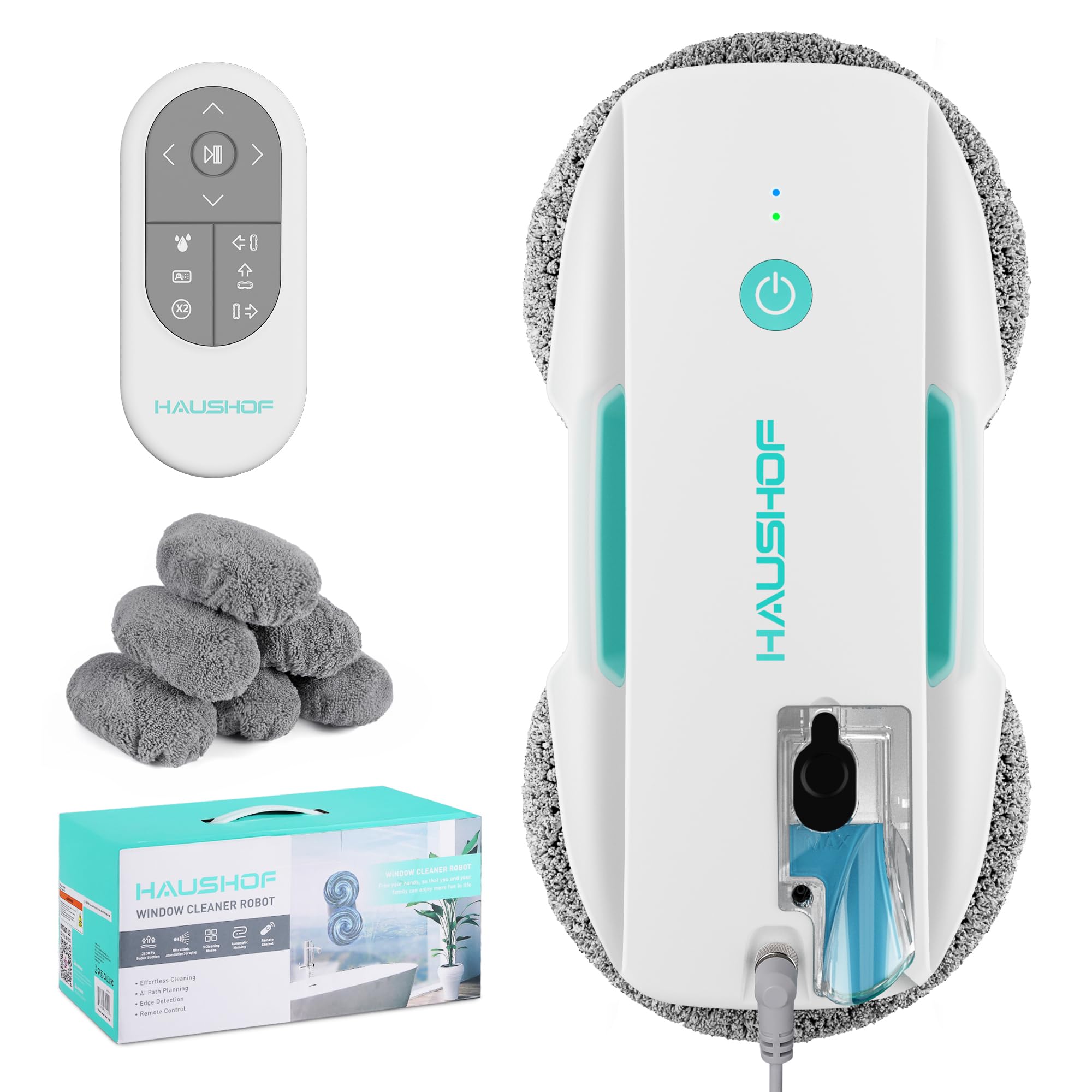 HAUSHOF Robot Window Cleaner with 3800Pa Suction and Auto Water System