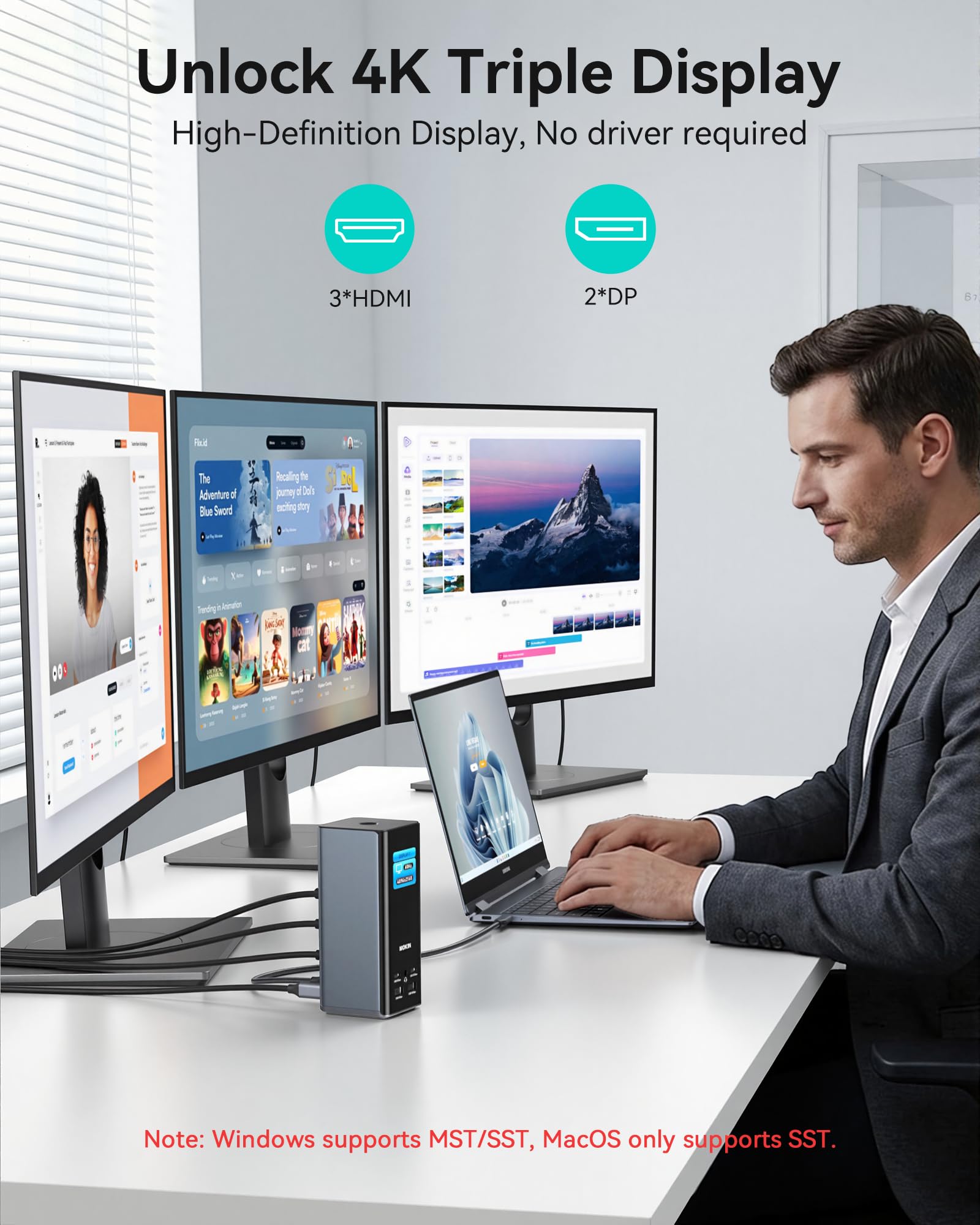 Estación de Acoplamiento 3 Monitores 17-en-1 Triple 4K 60Hz