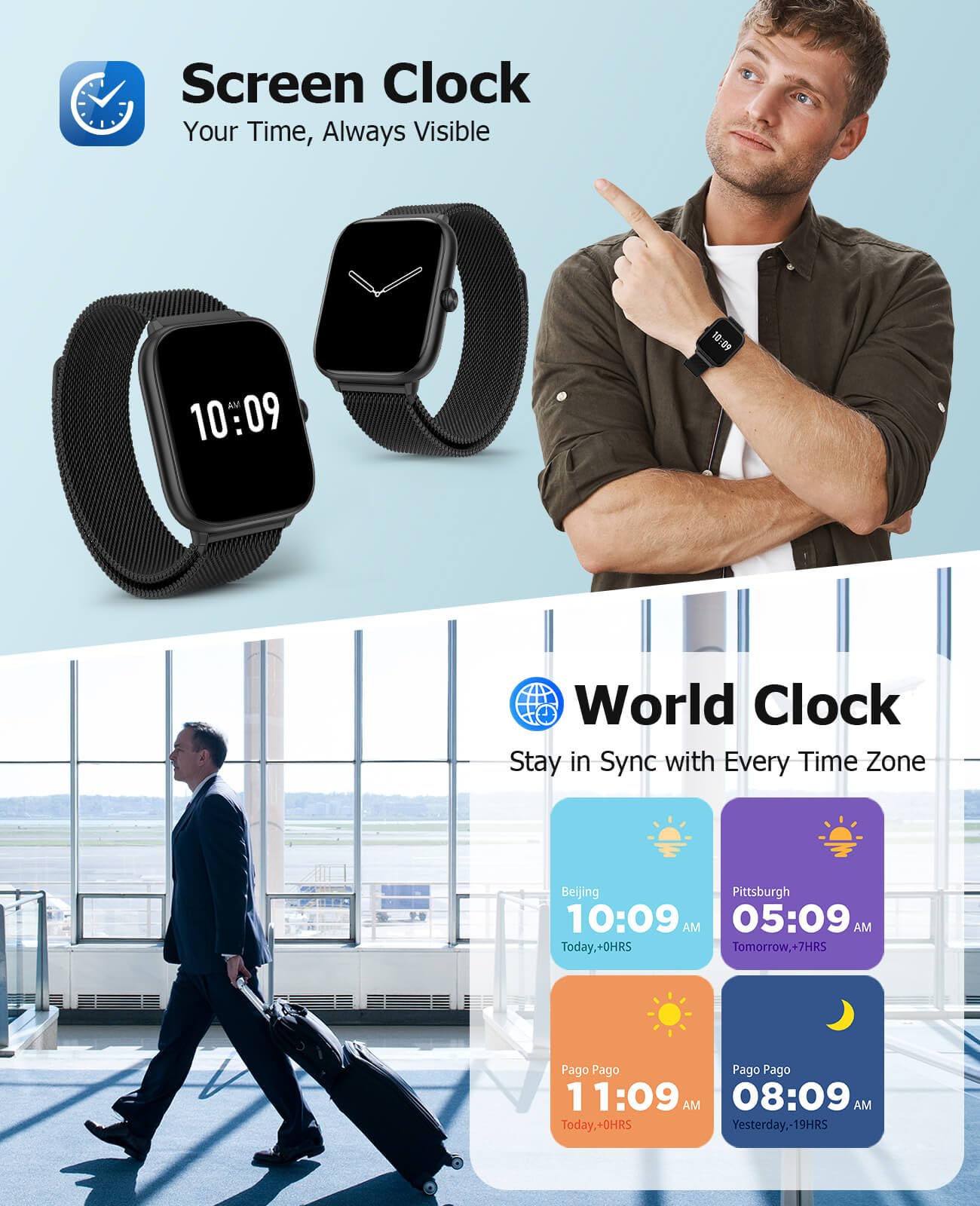 Smart Watch for Men with Blood Pressure Monitor, 2.06" AMOLED Always-On Display, IP68 Waterproof Fitness Tracker, 118 Sports Modes, Heart Rate/SpO2/Sleep Monitor, Compatible with Android iPhone