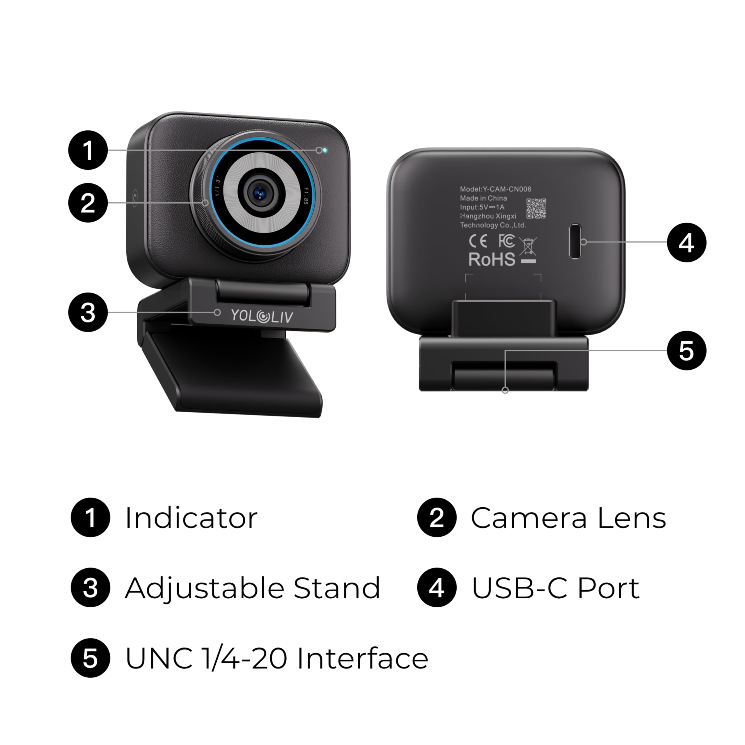 YOLOLIV YoloCam S3, 4K Streaming Webcam, DSLR-Like Control, Cinematic Effects, 4X Zoom, HDR, Uncompressed Video, Optimized PD AutoFocus | USB-C for PC & Mac