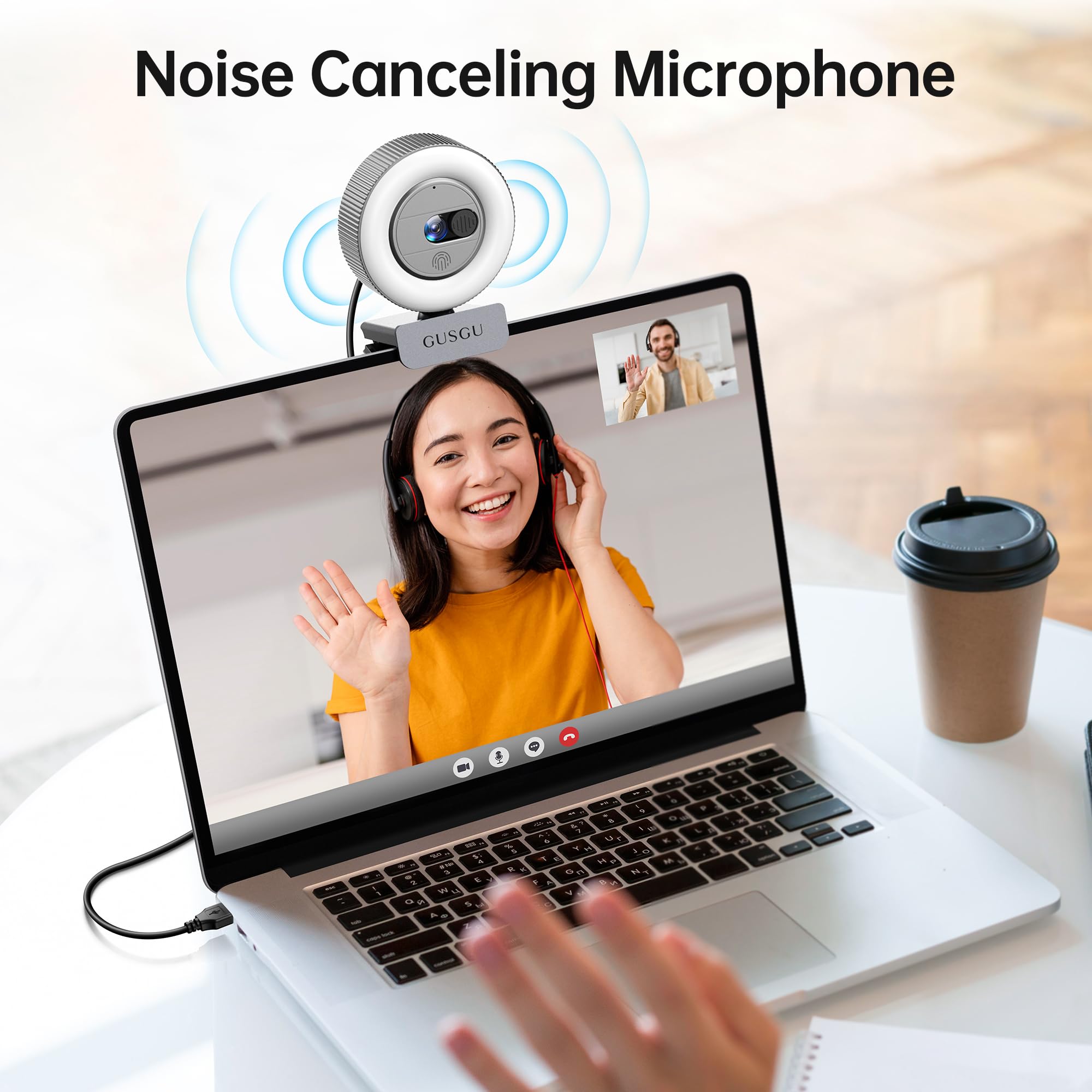 GUSGU G910 Pro 4K Ultra HD Webcam for PC, Auto Focus, with Microphone & Light & Privacy Cover, Web Camera for Desktop Computer/Laptop/MacBook, USB Streaming Camera