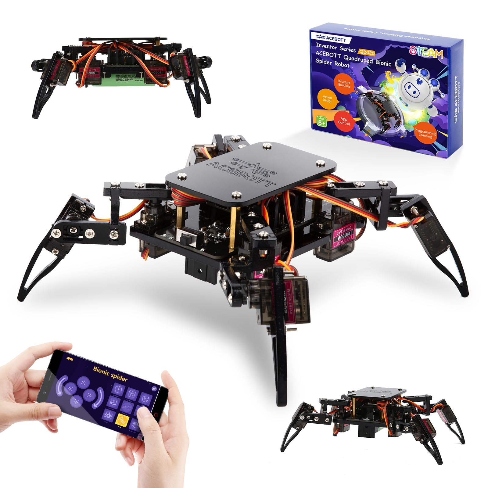 ACEBOTT STEM Robotics Science Kits for Adults, ESP8266 Spider Robot Building Kit, App Remote Control, Walking Crawling Fun Educational Toy for 12 + Year Old Boys, Girls, Teens, Adults Unique Gifts