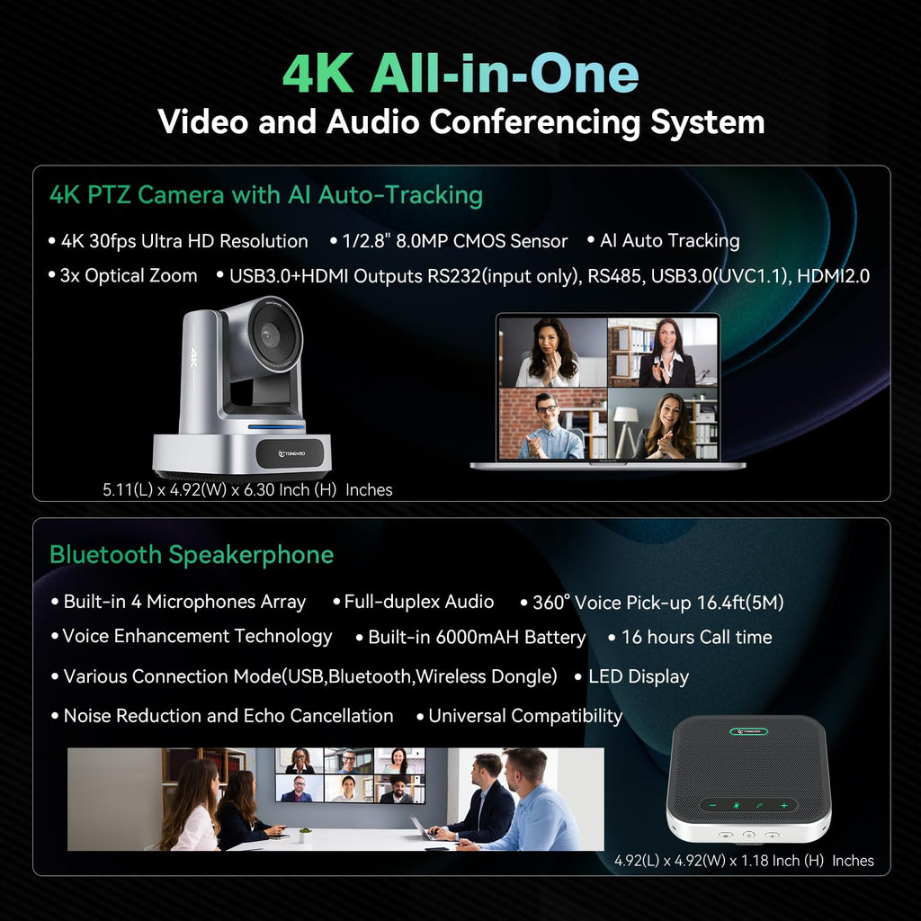 4K AI-камера PTZ с автослежением и 3-кратным оптическим зумом,
