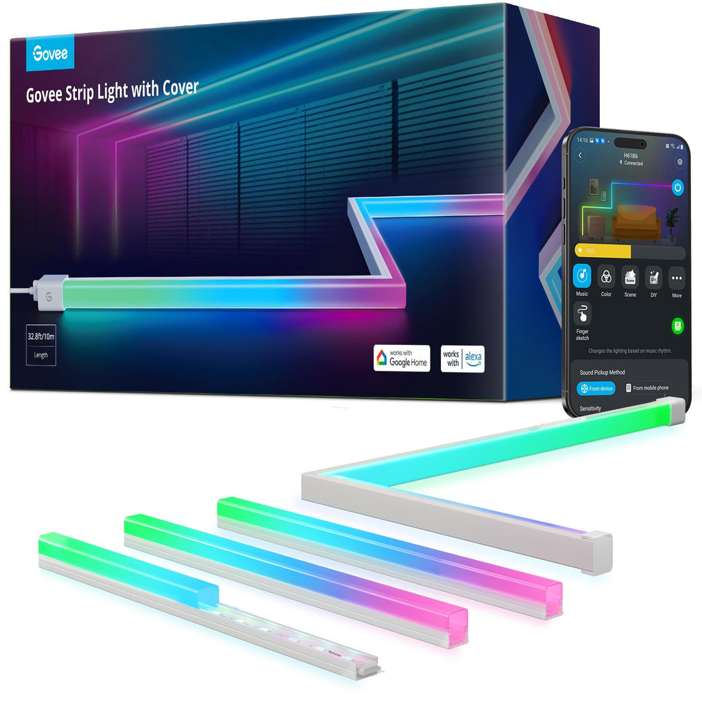 Smart RGBIC LED Strip Lights with Covers 32.8ft