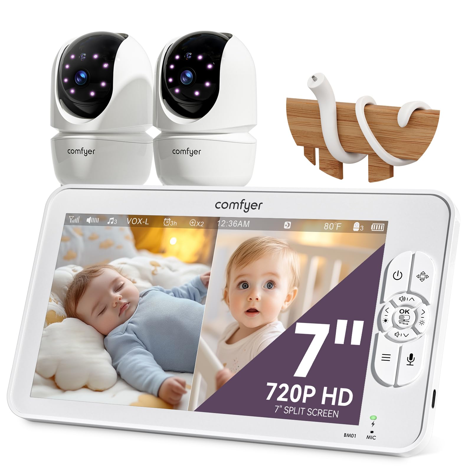 Comfyer 7" HD Baby Monitor mit 2 Kameras und Splitscreen