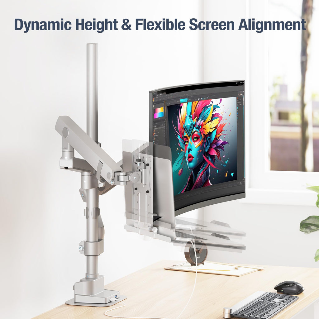 Dual Monitor Arm Pole Top Mount with USB-C