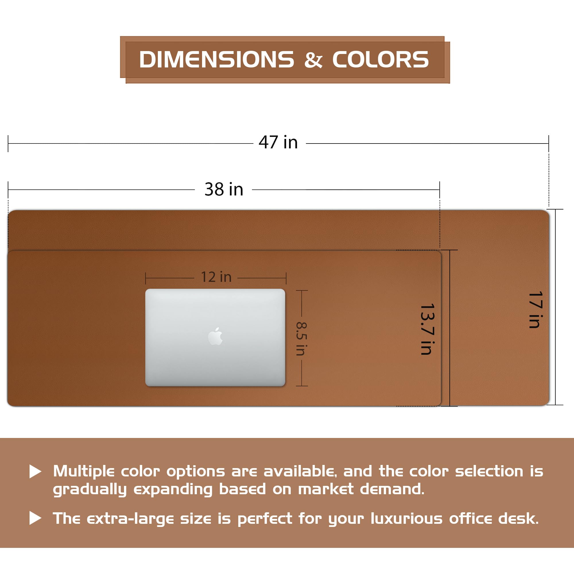 Aothia Leather Desk Pad Protector, Office Mat, Large Mouse Pad, Laptop Desk Pad, Non-Slip PU Leather Blotter, Waterproof Writing Pad for Office and Home (Brown, 47" x 17")