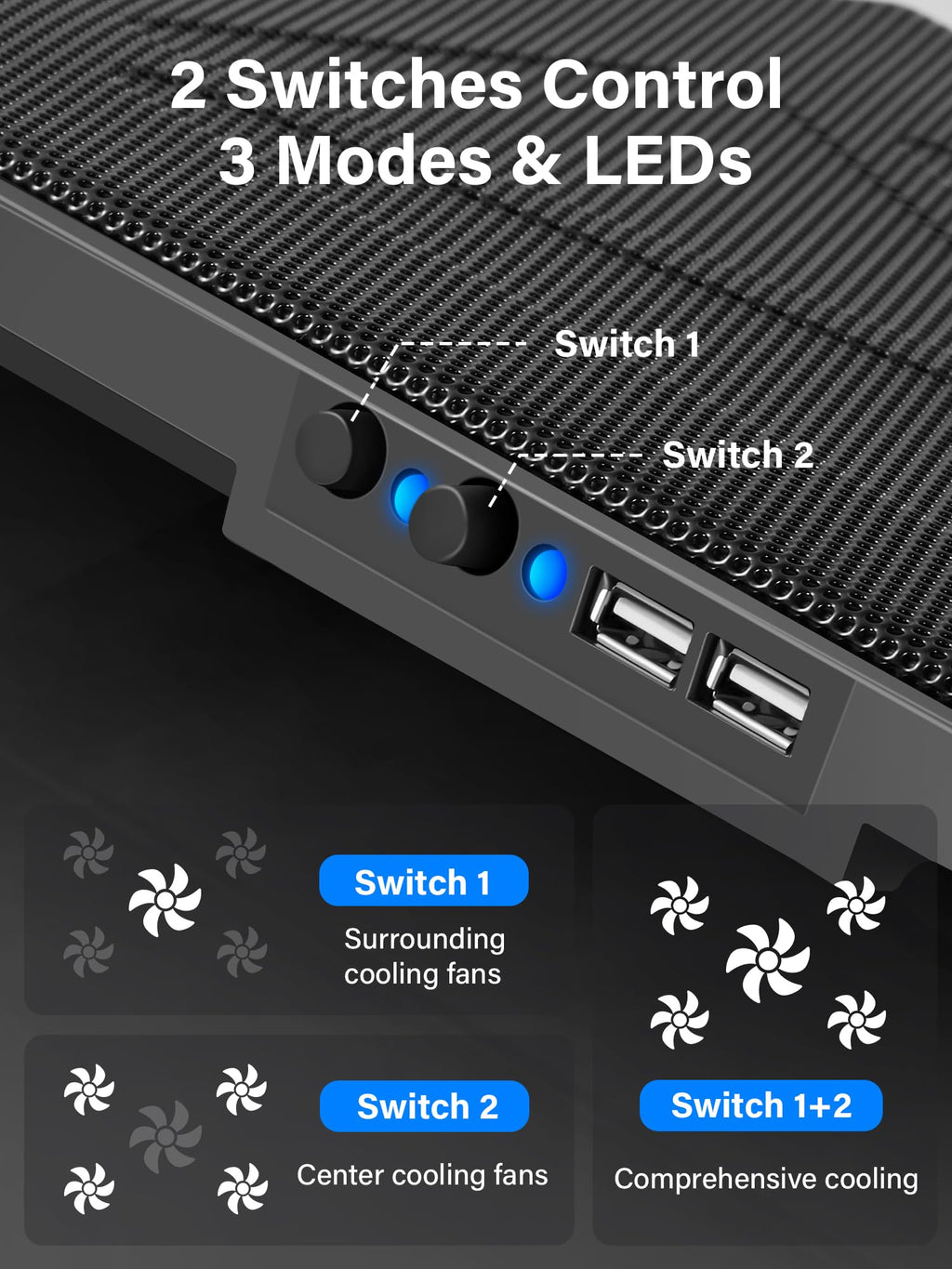 Base de Enfriamiento para Portátil con 5 Ventiladores Silenciosos