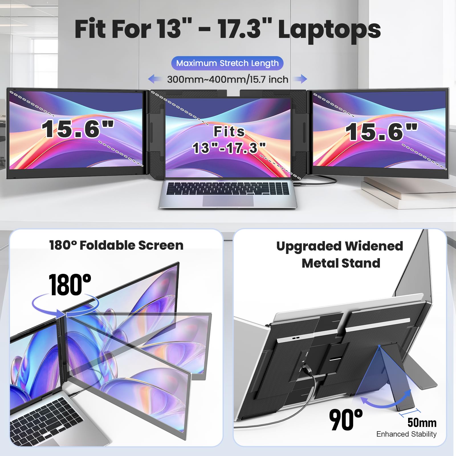 15.6" Triple Portable Monitor 1080P FHD IPS USB-C