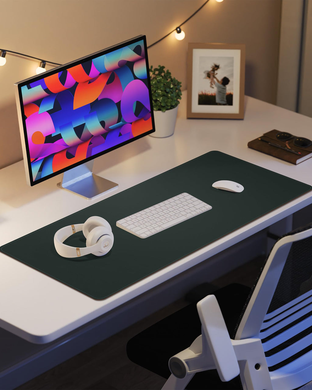 Защитный коврик из кожи для стола, большой коврик для мыши и нескользящая подкладка, водонепроницаемый коврик-блоттер из искусственной кожи для офиса и дома (темно-зеленый, 91,44 см x 43,18 см)