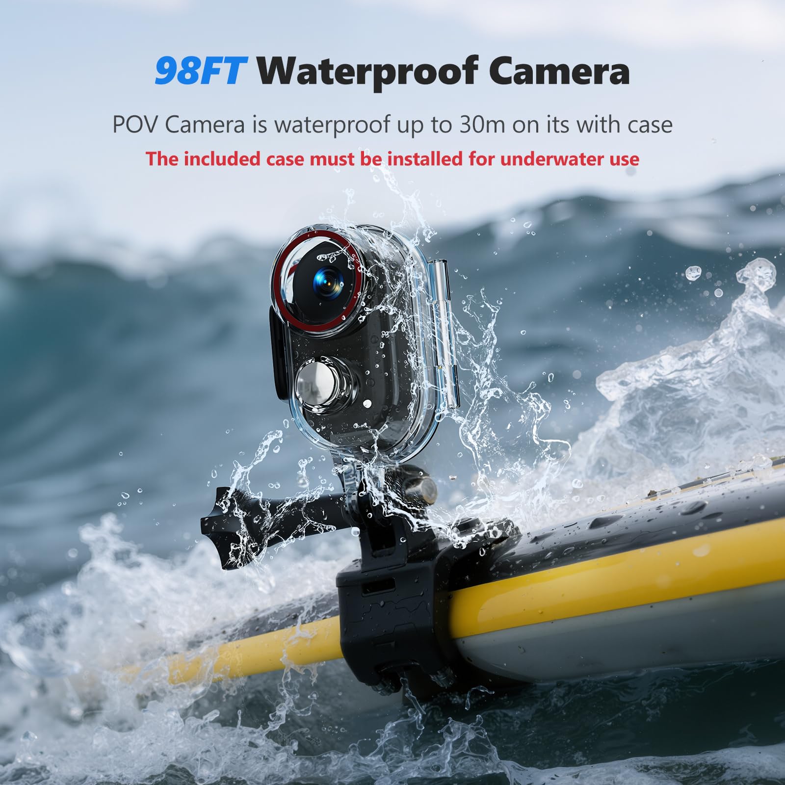 4K 30FPS Vlogging Camera, 64GB Hands-Free POV Camera, 98FT Waterproof Actioncamera with Case, Tiny Sport Cam 6-axis Stabilization, 150° Lightweight Thumb Bodycam 270min runtime, Mount Anywhere