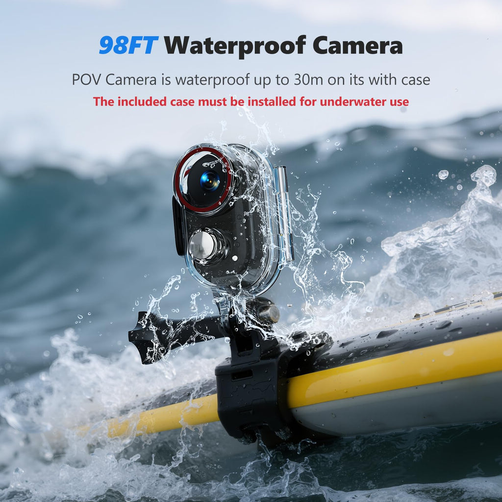 4K 30FPS Vlogging Camera, 64GB Hands-Free POV Camera, 98FT Waterproof Actioncamera with Case, Tiny Sport Cam 6-axis Stabilization, 150° Lightweight Thumb Bodycam 270min runtime, Mount Anywhere