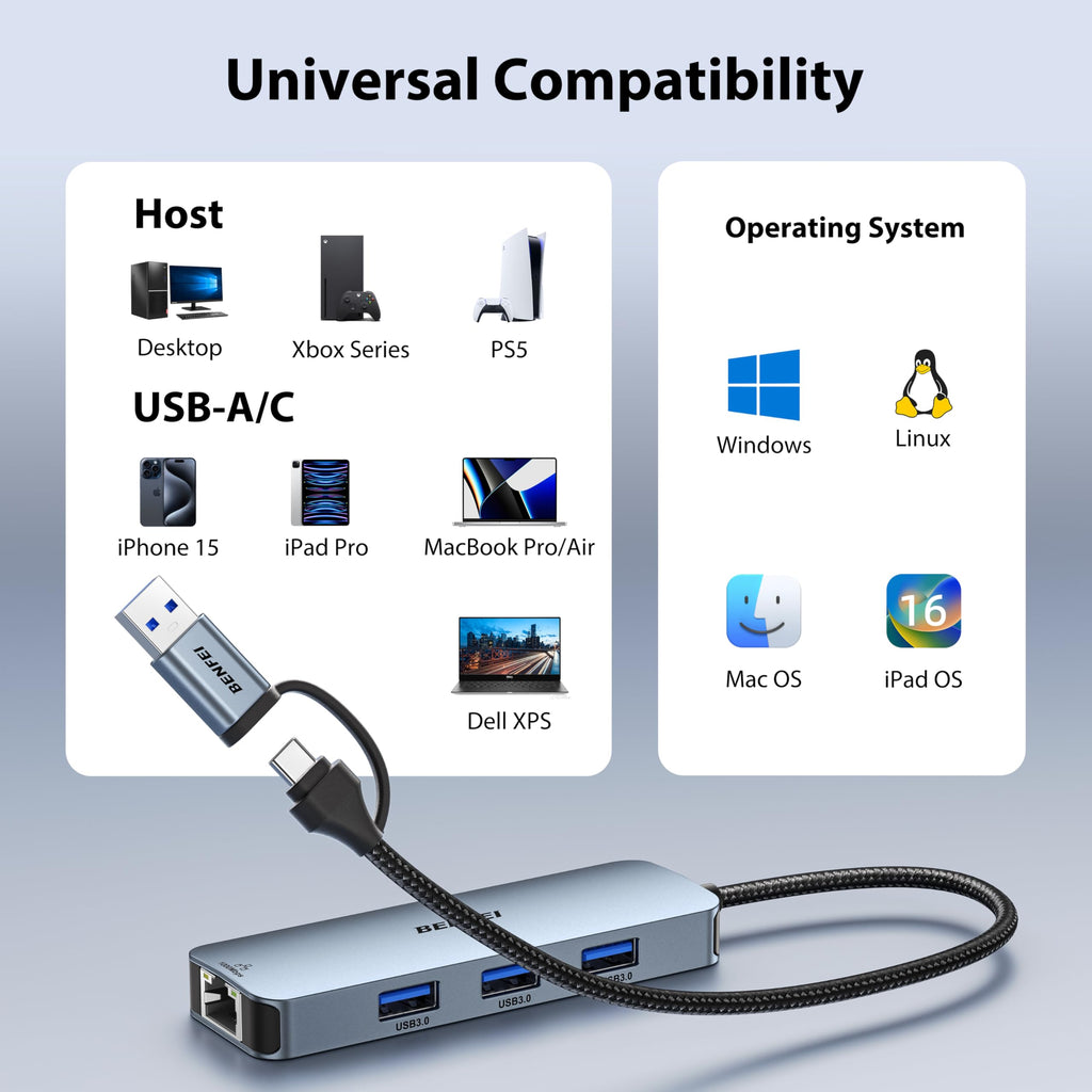 Adaptador Ethernet Gigabit USB-C con Hub USB 3.0 de