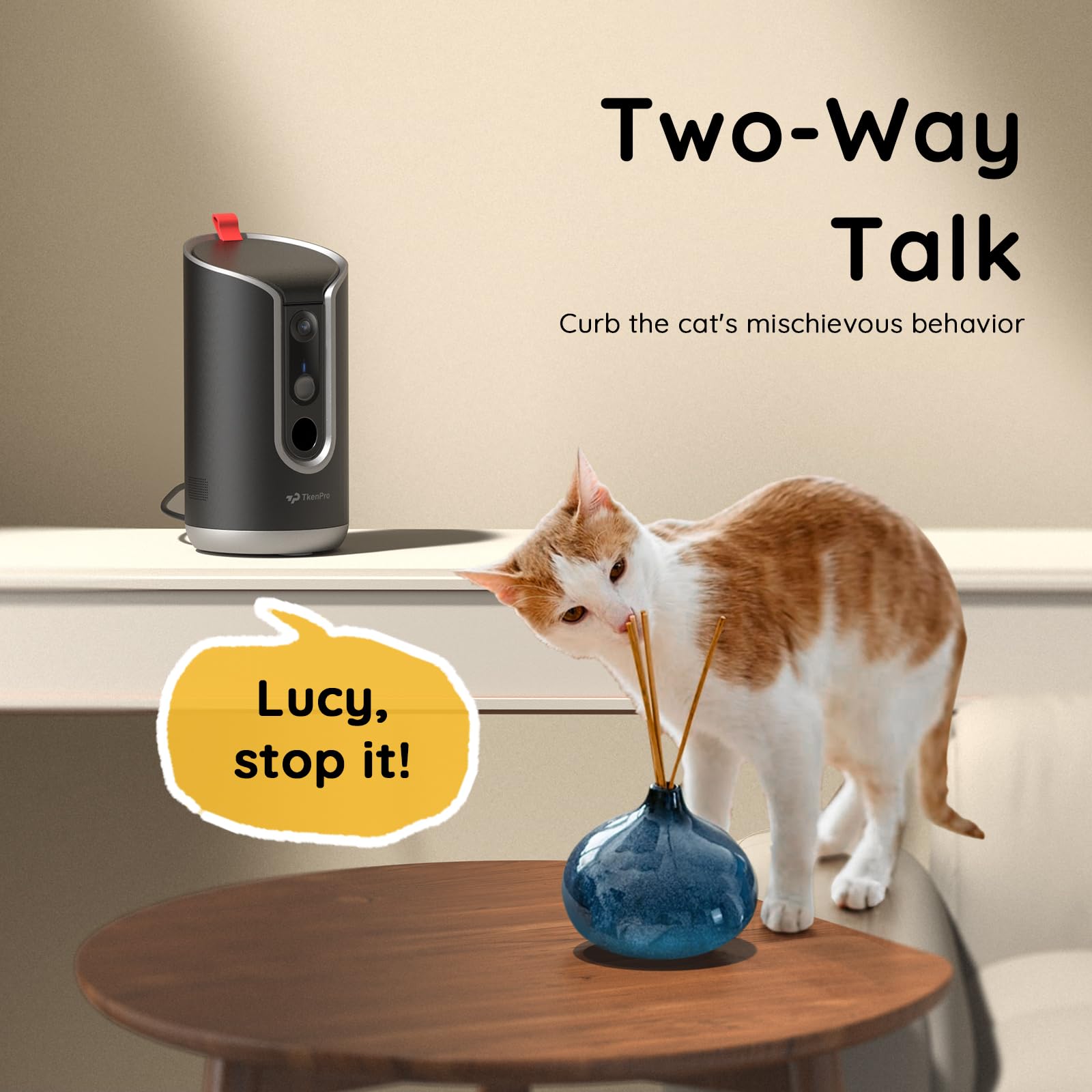 TKENPRO Pet Camera Treat Dispenser [1-Year Trial: Cloud + AI Features Included], 2K Dog & Cat Cam, Remote Treat Tossing, 360° Auto Tracking, 5G/2.4G WiFi Compatible, 2-Way Talk, Motion Alerts Indoor