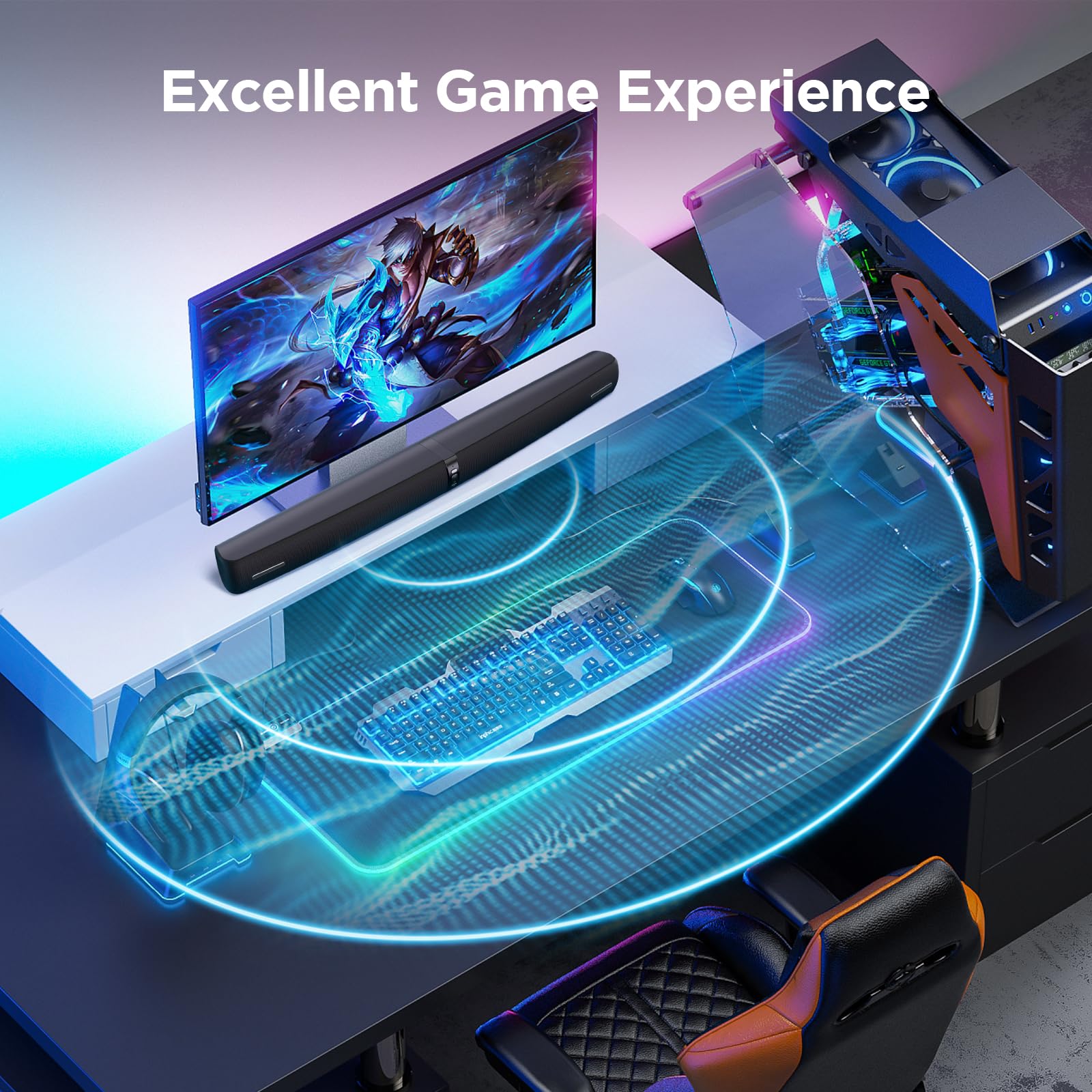 Саундбар Assistrust для Smart TV, саундбар 90 Вт с Bluetooth/ARC/оптическим/AUX подключением, автоматическое усиление громкости, 3 настраиваемых режима эквалайзера, отсоединяемый саундбар 2-в-1 для ТВ/ПК/игр/проекторов