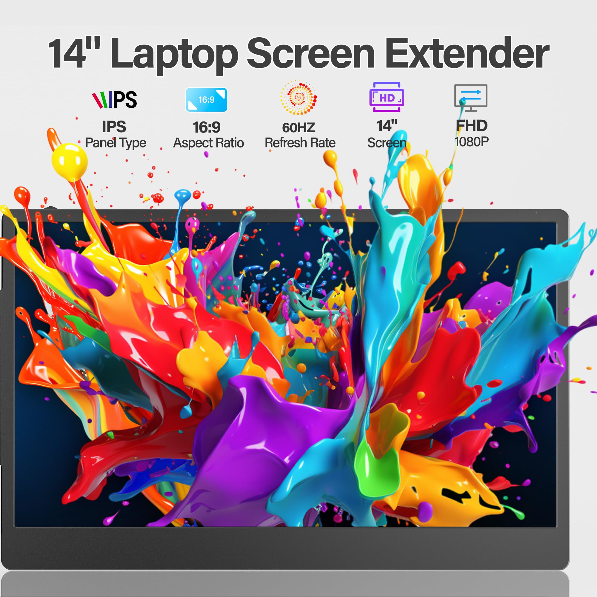 CIDETTY Laptop Screen Extender, 14'' FHD 1080P IPS Ultra-Thin Dual/Triple Monitor Display, HDMI/USB-C Plug-Play Portable Monitor for Laptop, Built-in Speakers(Mac, Win, Android)