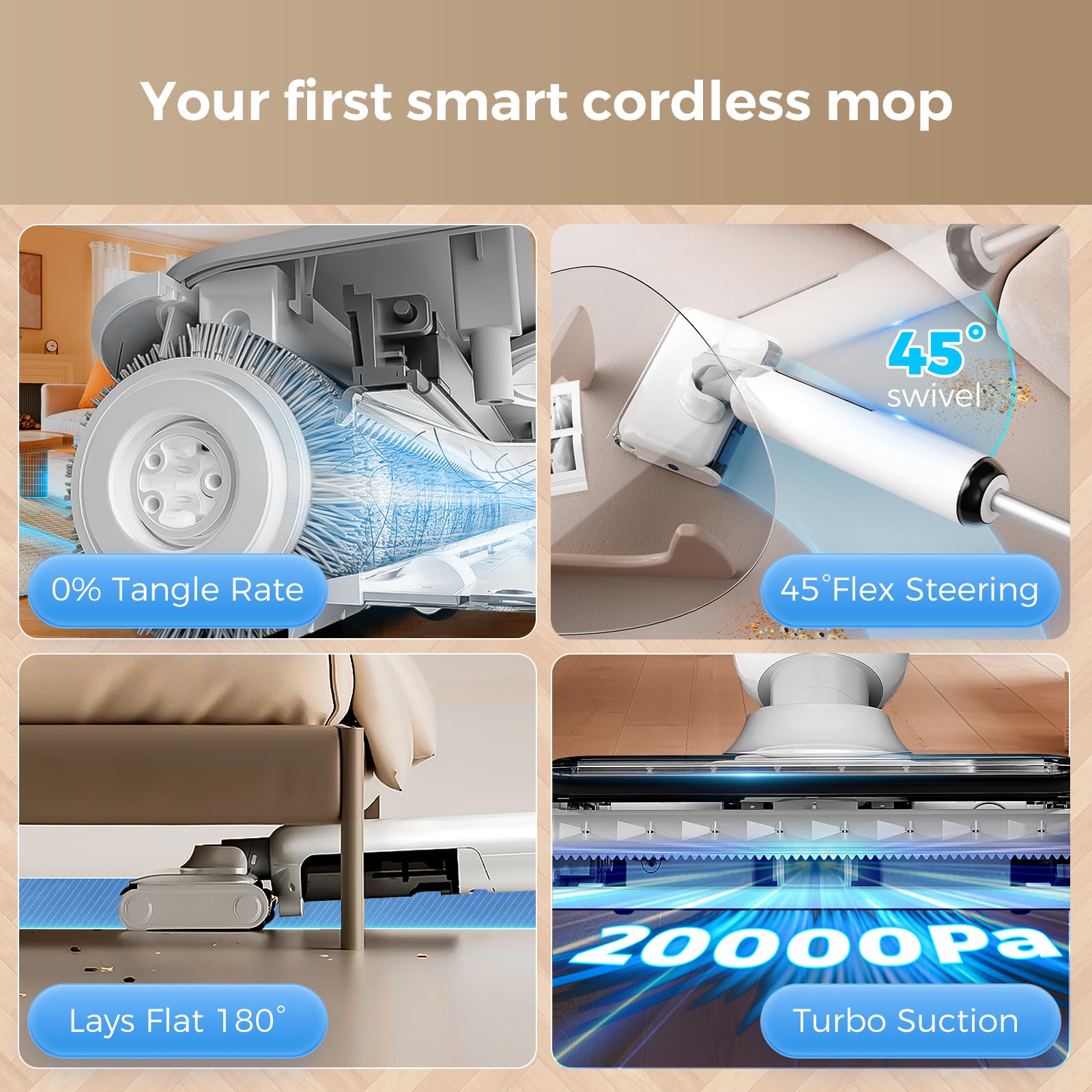 Wet Dry Vacuum Mop Self-Cleaning 180° Lie-Flat HCLA3Air