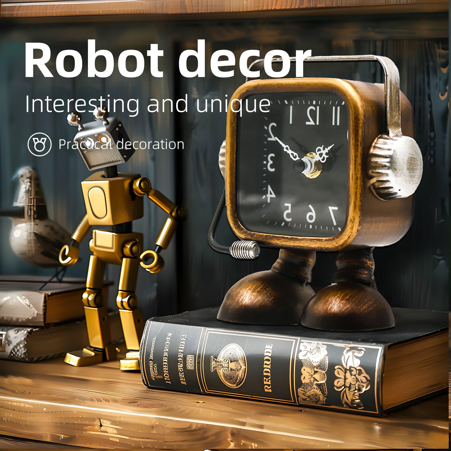 Retro Steampunk Roboter Tischuhr Industrieller Schreibtisch Regal Dekorativ