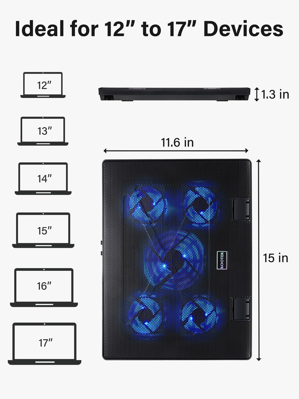 Base de Enfriamiento para Portátil con 5 Ventiladores Silenciosos