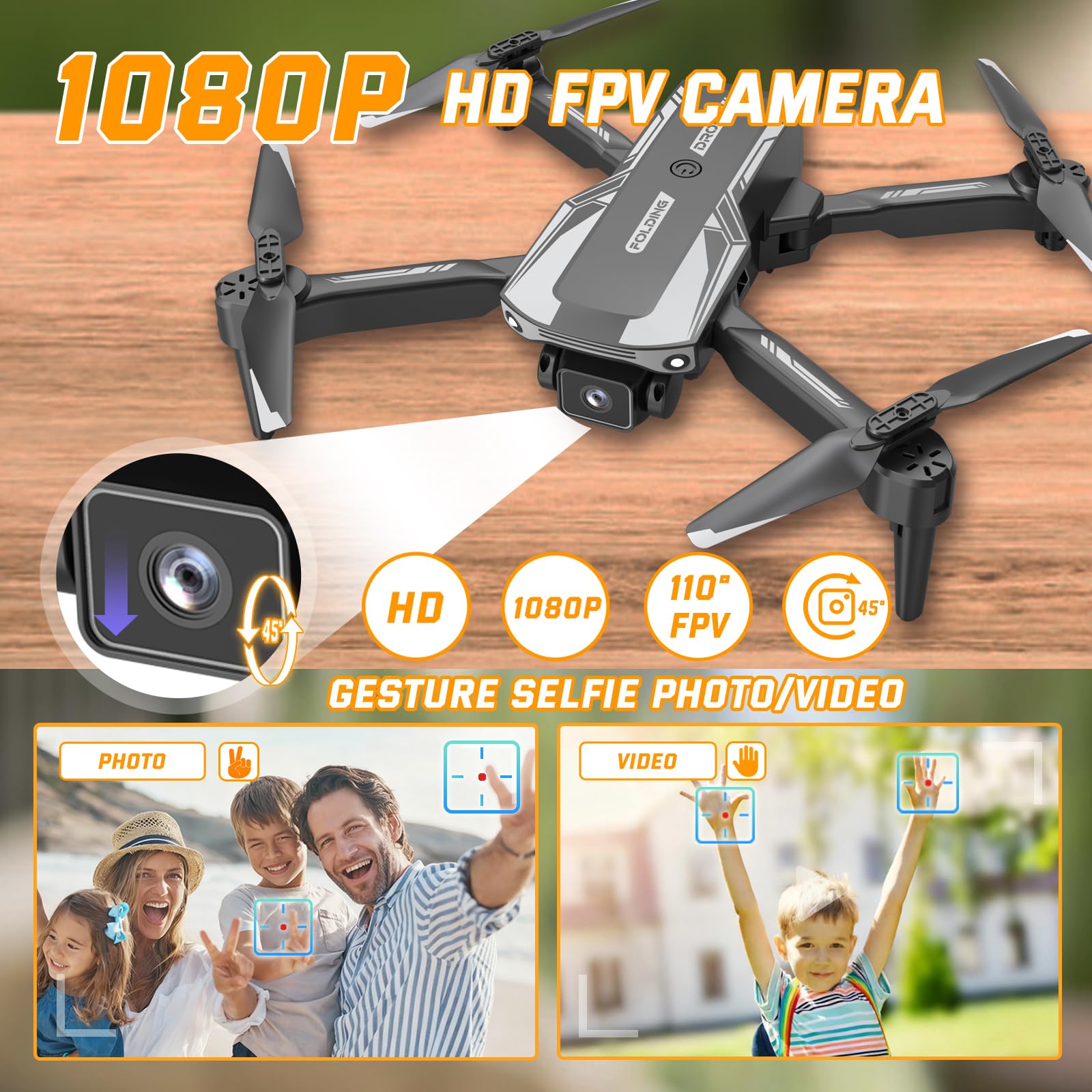 Foldable HD 1080P Drone with Camera for Kids Beginners