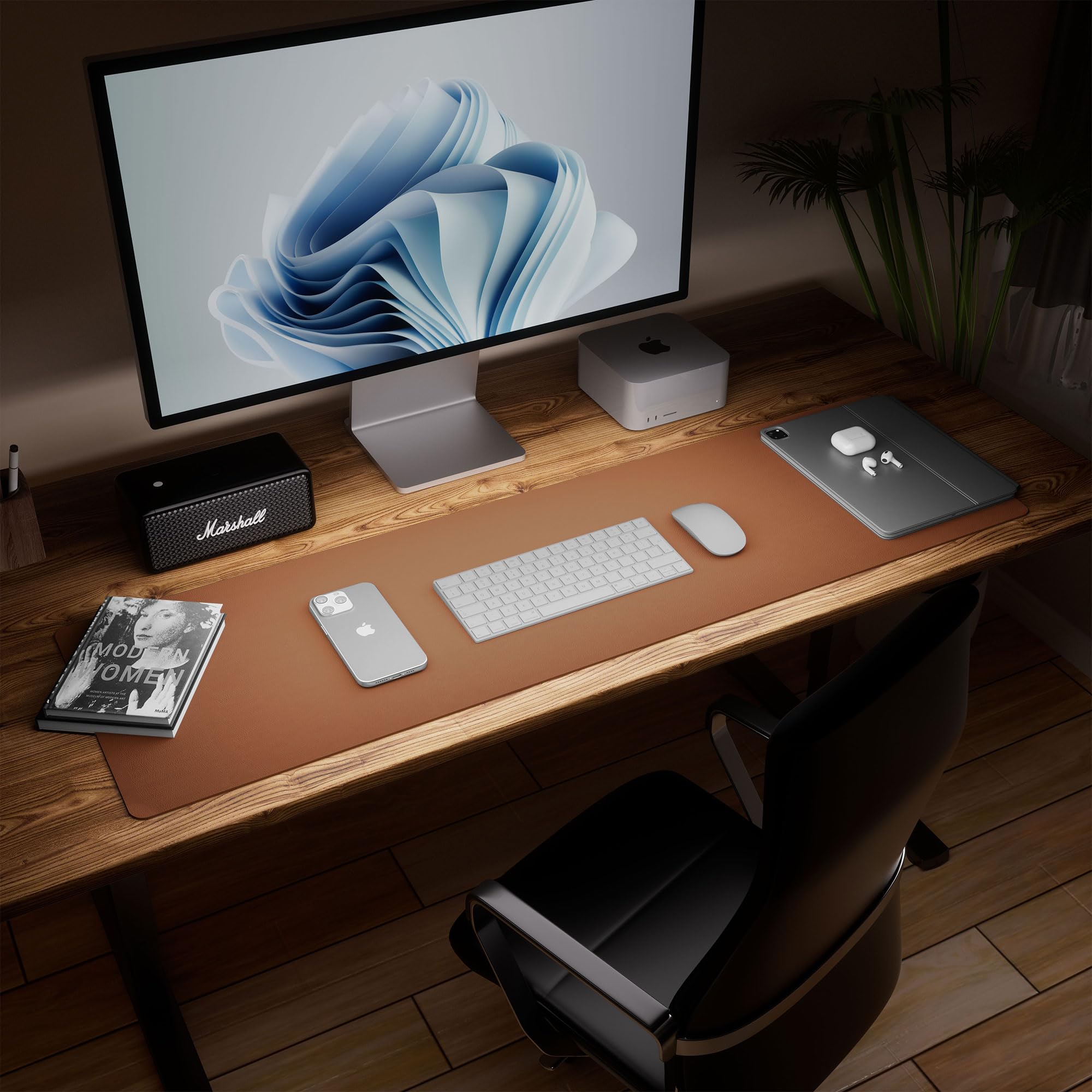 Коврик для стола Aothia Leather Desk Pad Protector, офисный коврик, большой коврик для мыши, коврик для ноутбука, нескользящий кожаный бювар из полиуретана, водонепроницаемый коврик для письма для офиса и дома (коричневый, 119 x 43 см)