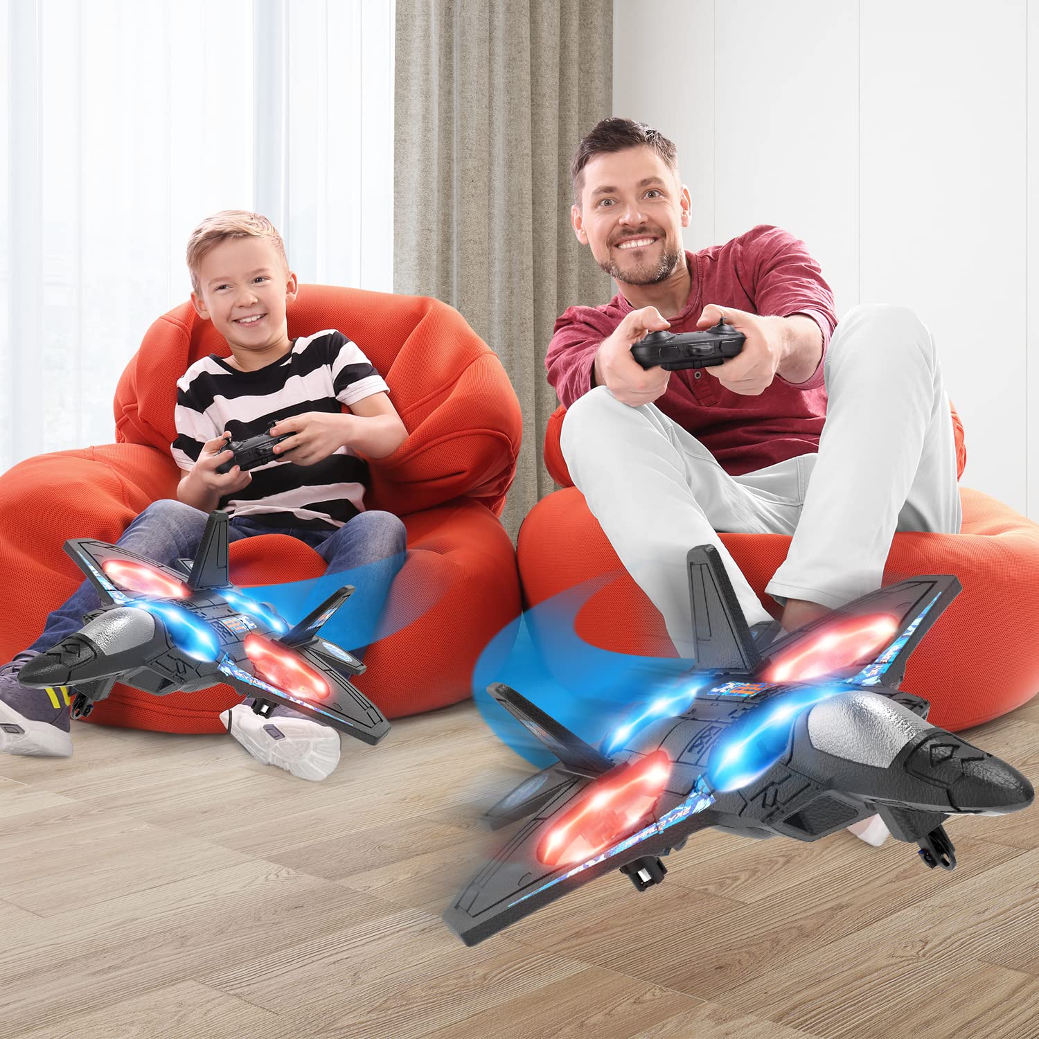 Foam RC Airplane Drone for Kids, Remote Control Helicopter, Toy Plane Fighter Jet with LED Light, Auto Hover, 360°Flip, 2 Batteries (16 Mins Flight), Easy to Fly for Beginners