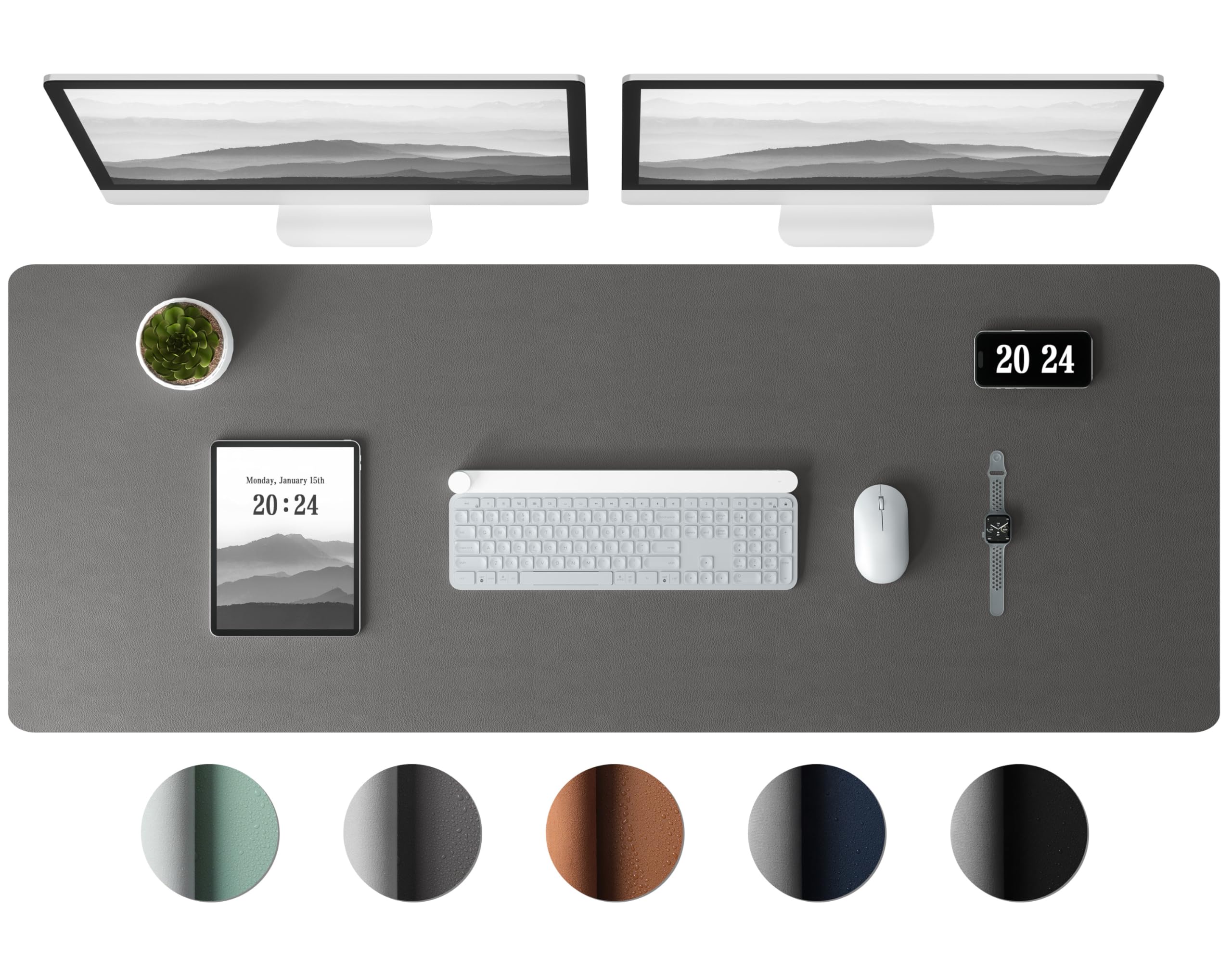 Защитный коврик Aothia из кожи для стола – большой коврик для мыши, настольный коврик для офиса, нескользящая подкладка из полиуретановой кожи, подставка для ноутбука, водонепроницаемый коврик для письма для офиса и дома (серый, 38" x 13.7")