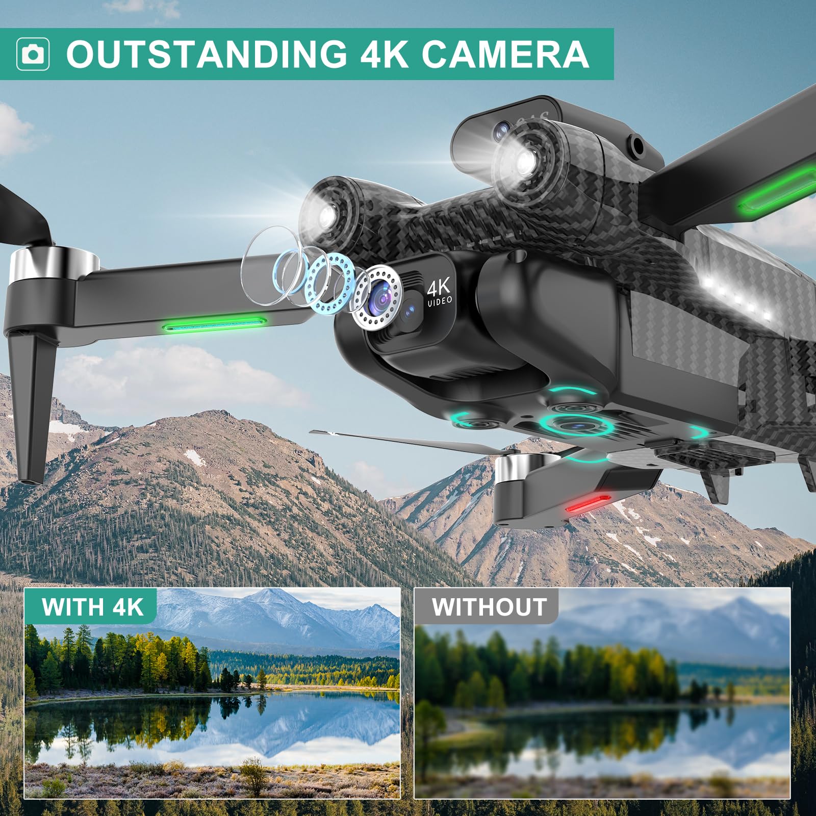 4K Camera Drone for Kids 8-12 & Adults - Beginner-Friendly Mini Drone with Emergency Stop, Headless Mode,360° Flips, Carrying Case & 2 Batteries, RC Quadcopter Toys for Boys Girls Age 6-14-Charcoal black