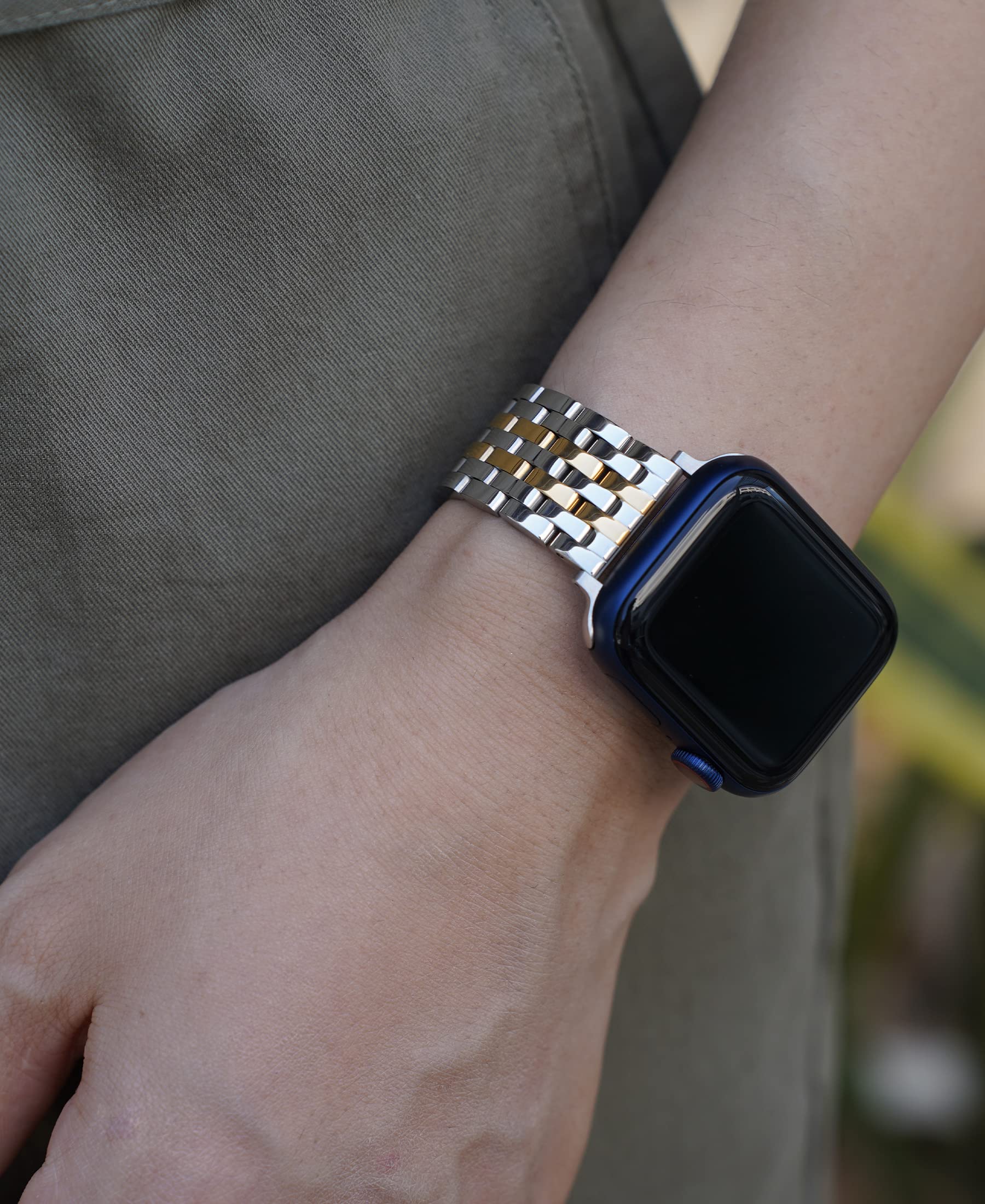 Двухцветный серебристо-золотой стальной ремешок для Apple Watch MC18-SGold-38