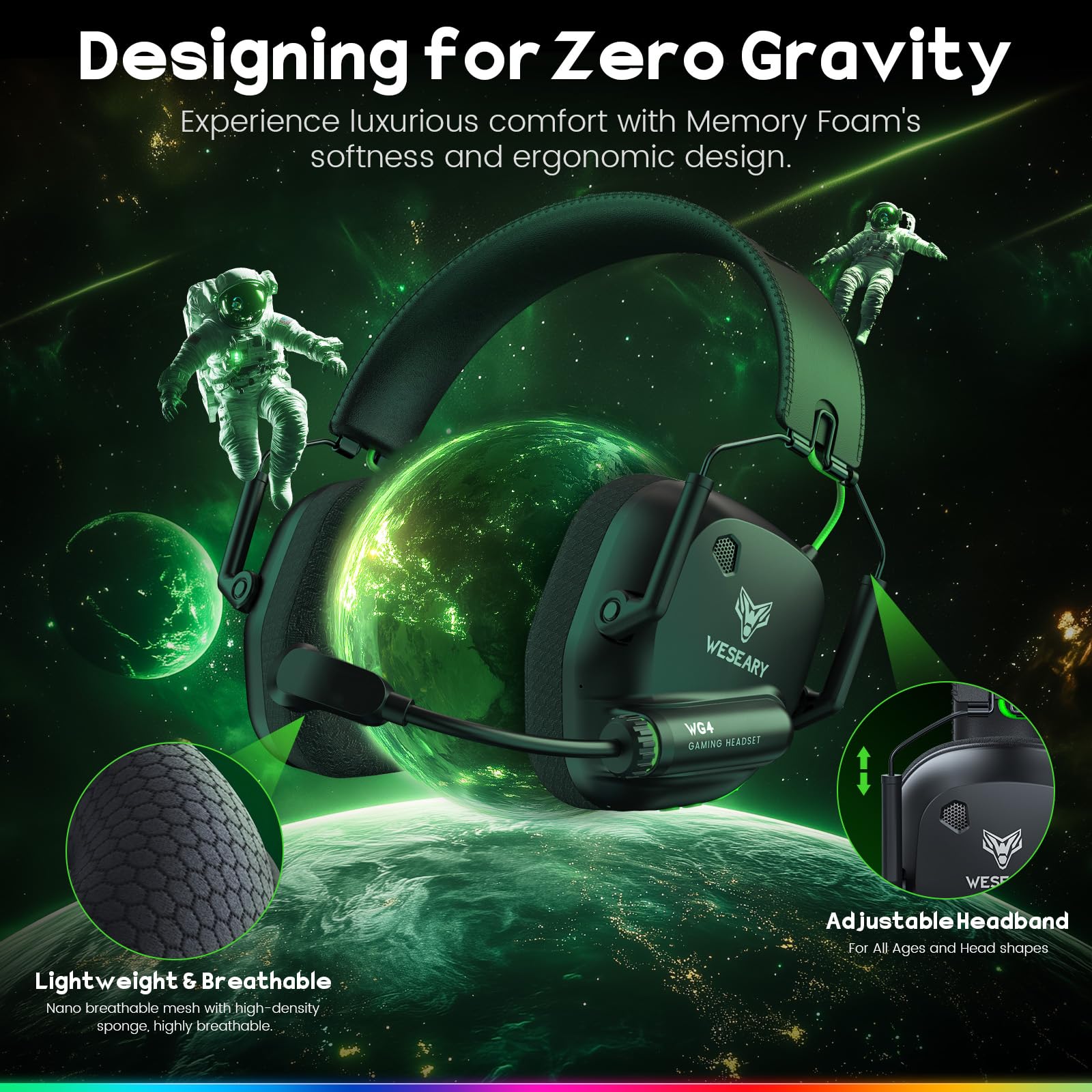 WESEARY WG4 Wireless Gaming Headset Dual-Mode 2.4GHz Bluetooth