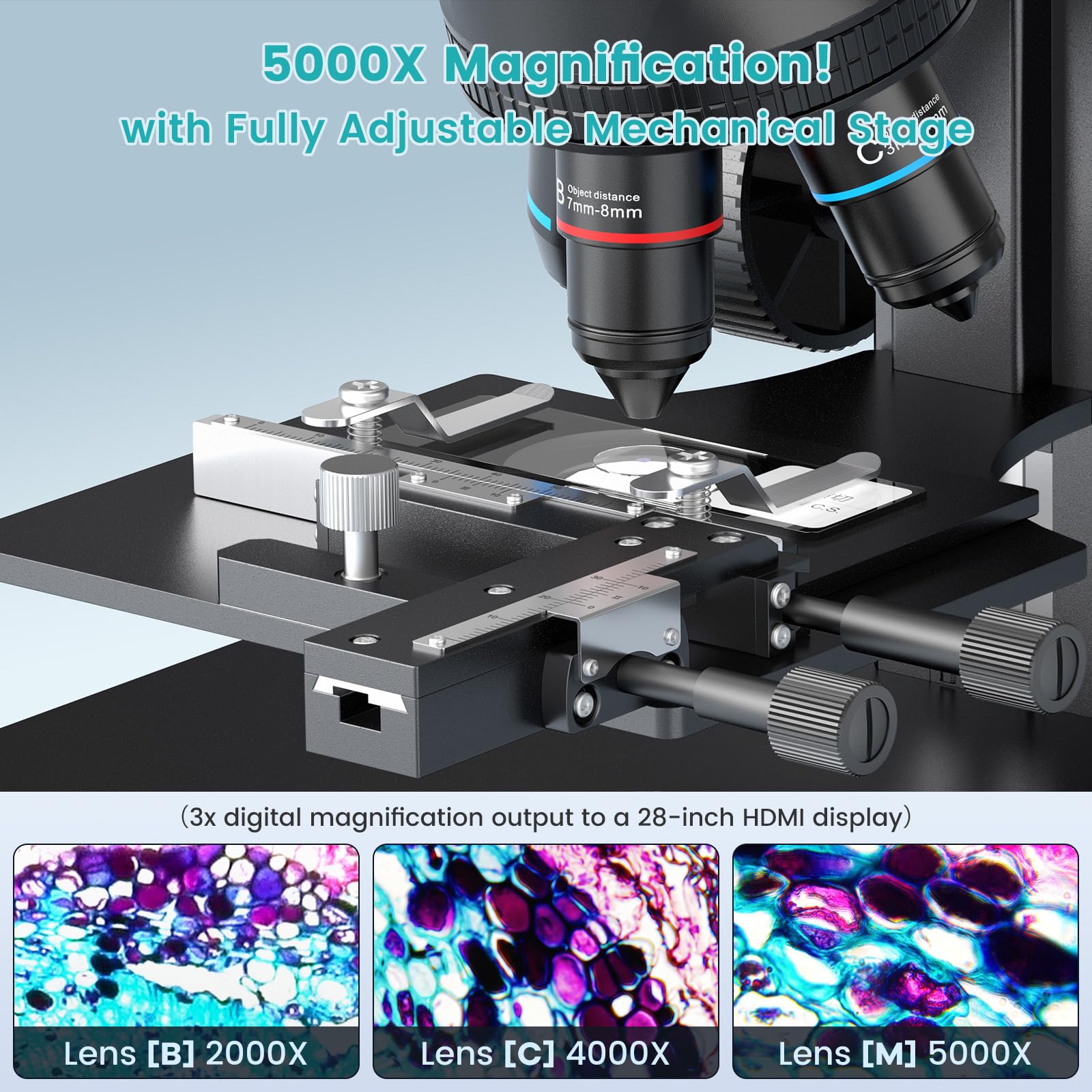 5 Lens HDMI Digital Microscope 5000X LM266S