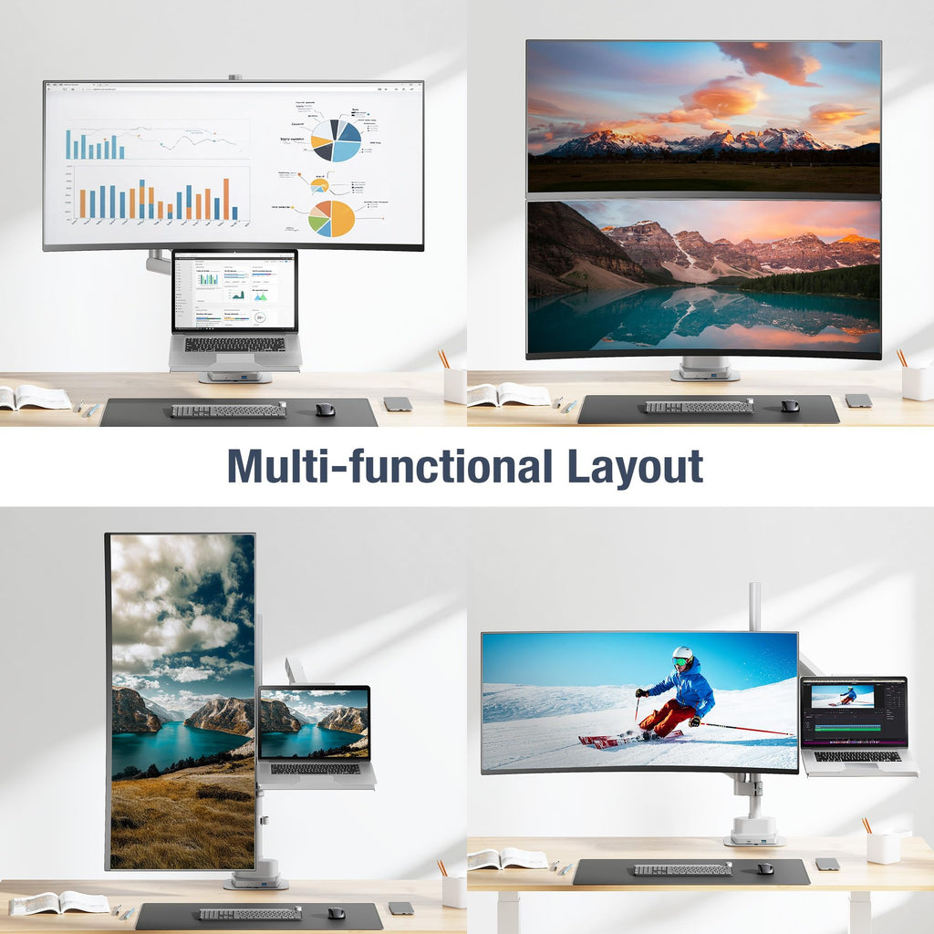Dual Monitor Arm Pole Top Mount with USB-C