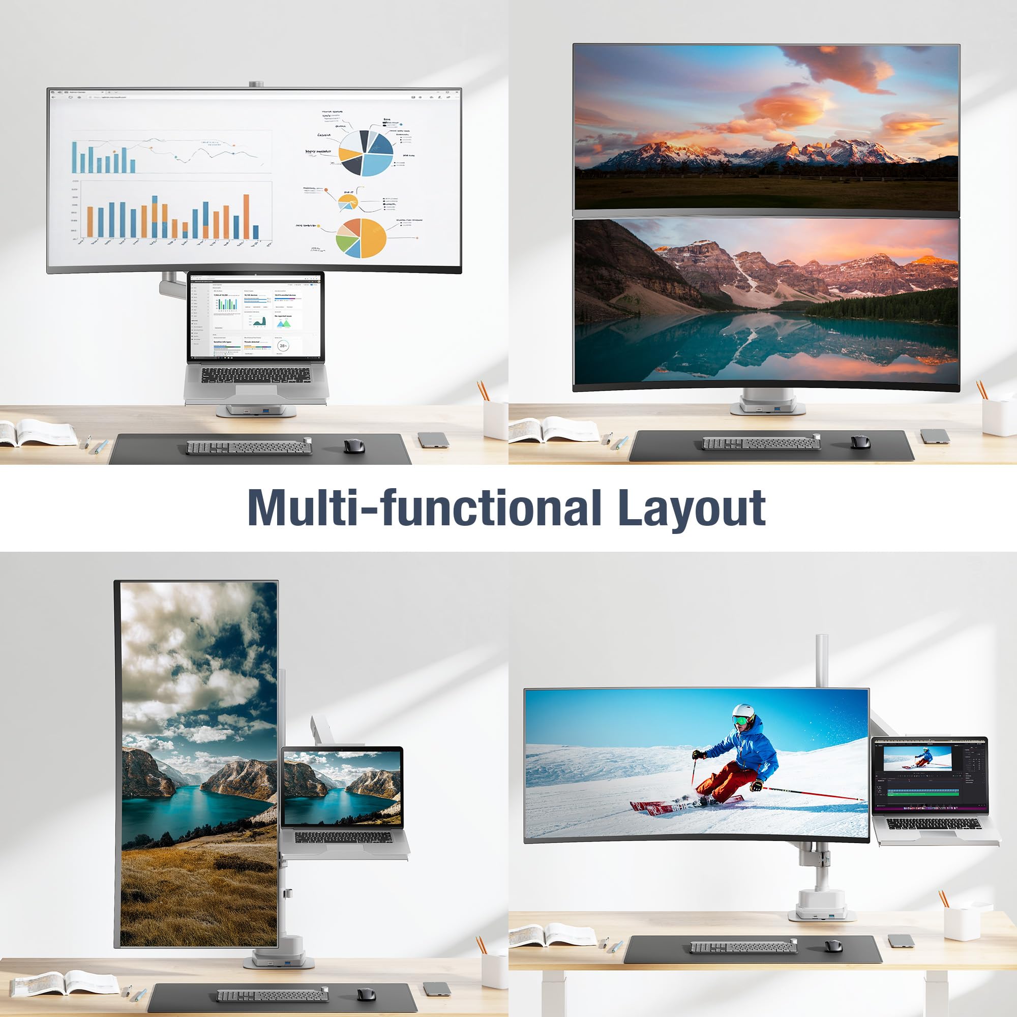 Dual Monitor Arm Pole Top Mount with USB-C