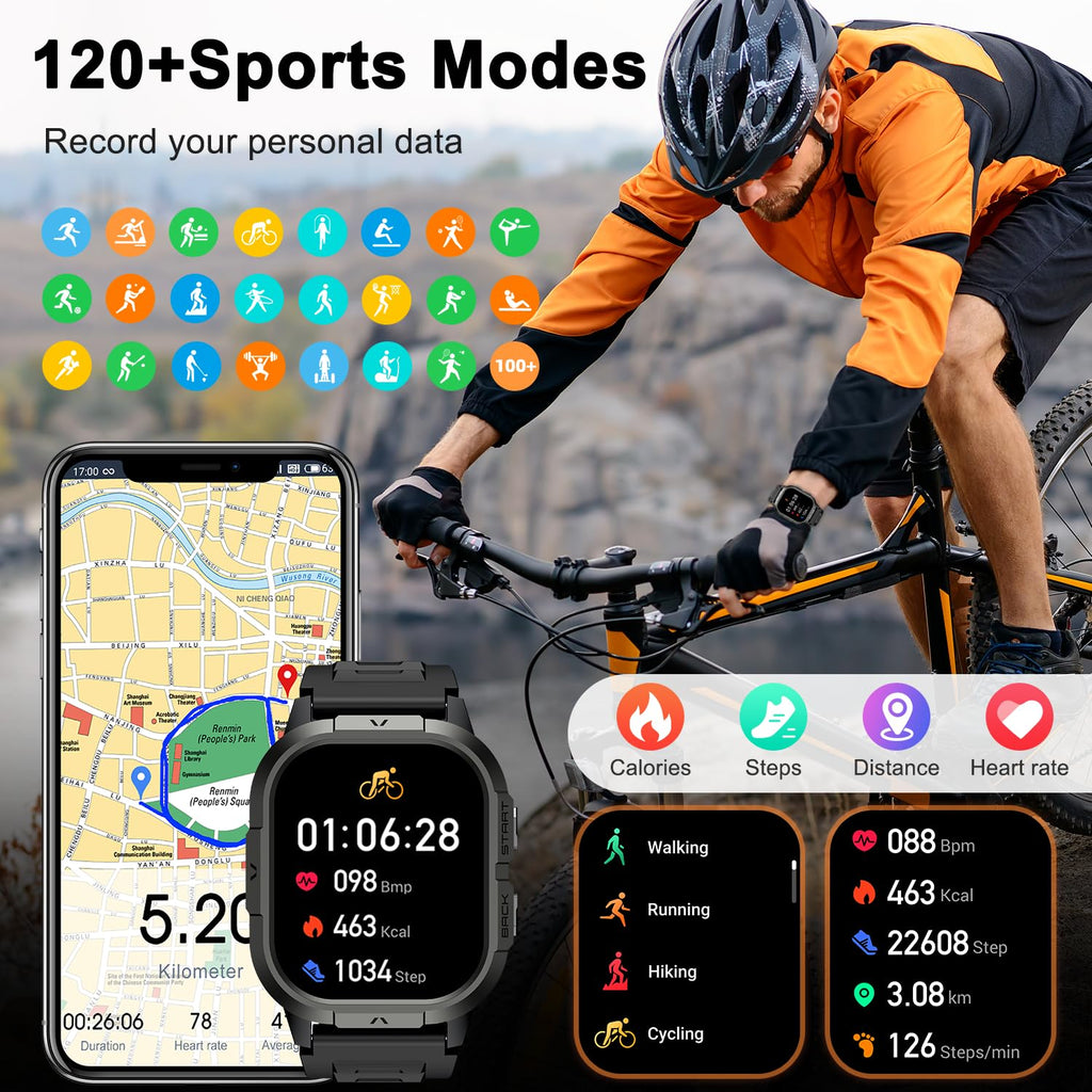 Military Smartwatch AMOLED Display Heart Rate Monitor GPS GBD-H2000