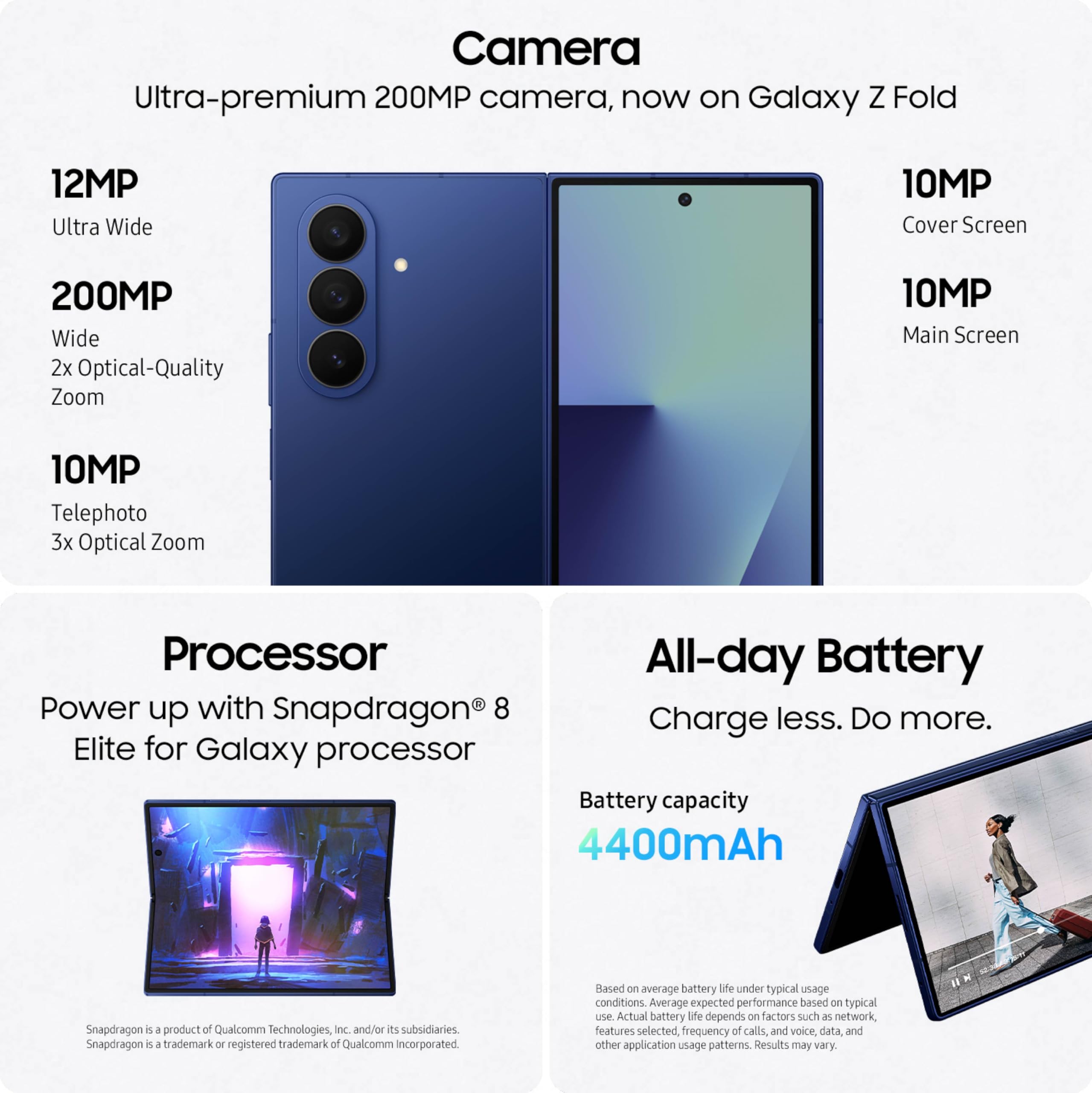 Samsung Galaxy Z Fold7 Cell Phone, 256GB AI Smartphone, Unlocked Android, AI Photo Edits, Large Screen, Long Battery Life, 2025, US 1 Yr Manufacturer Warranty, Blue Shadow