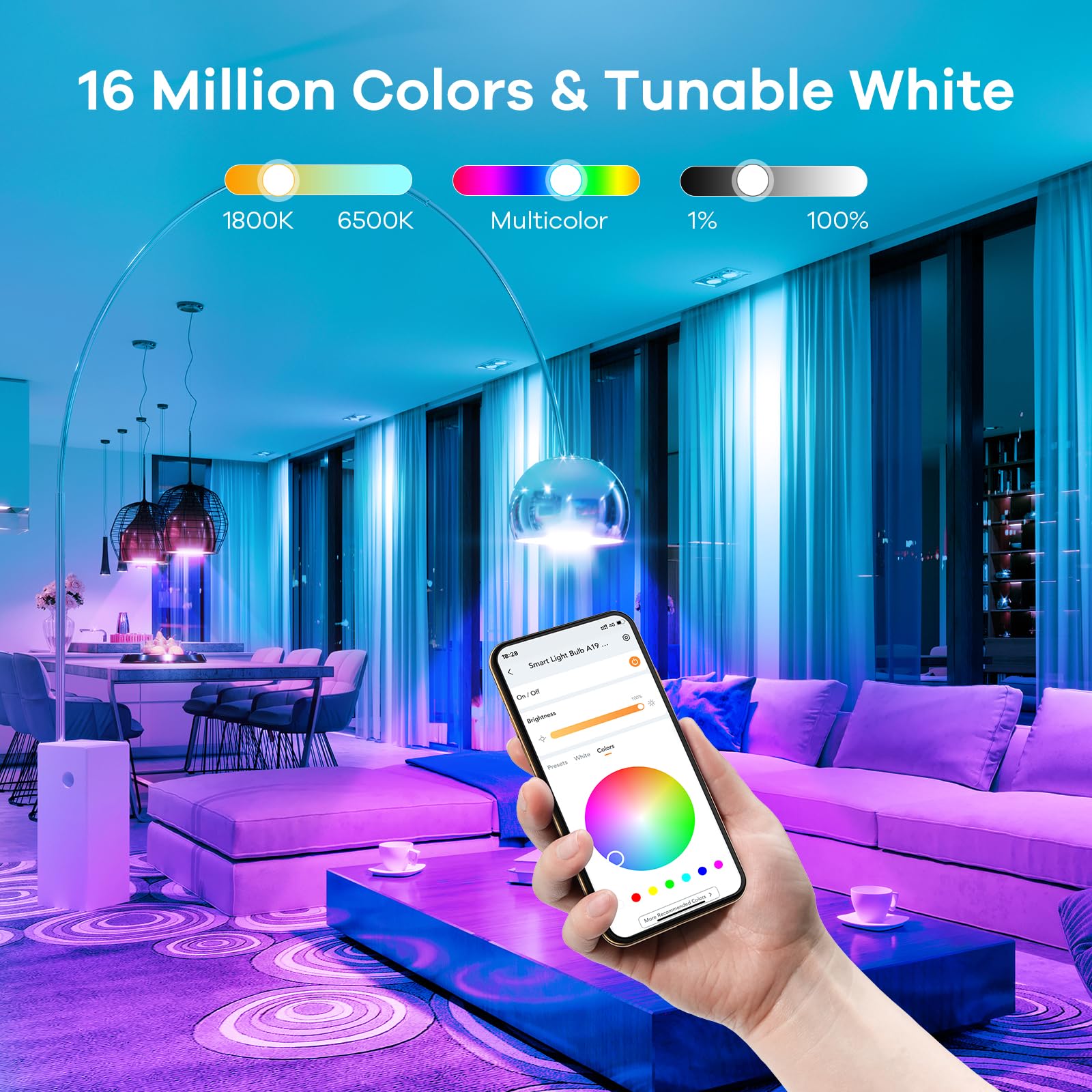 Wi-Fi Ağı Smart LED Lampası A19 Rəng Dəyişən L900-5W-A19-W