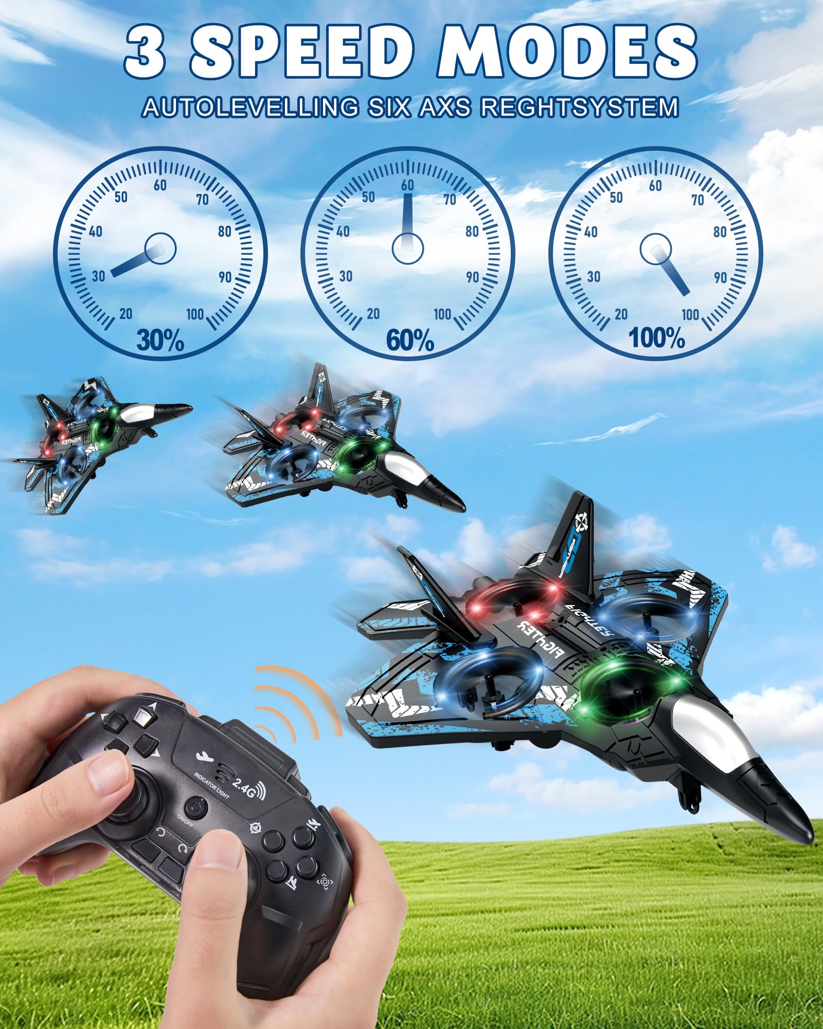 JoyRapt Drones for Kids Form RC Plane, Remote Control Airplane, Aircrafts for Boys and Girls, Jet Helicopter Drones with LED Lights 360° Flip, 2 Rechargeable Batteries Easter Gift for Kids