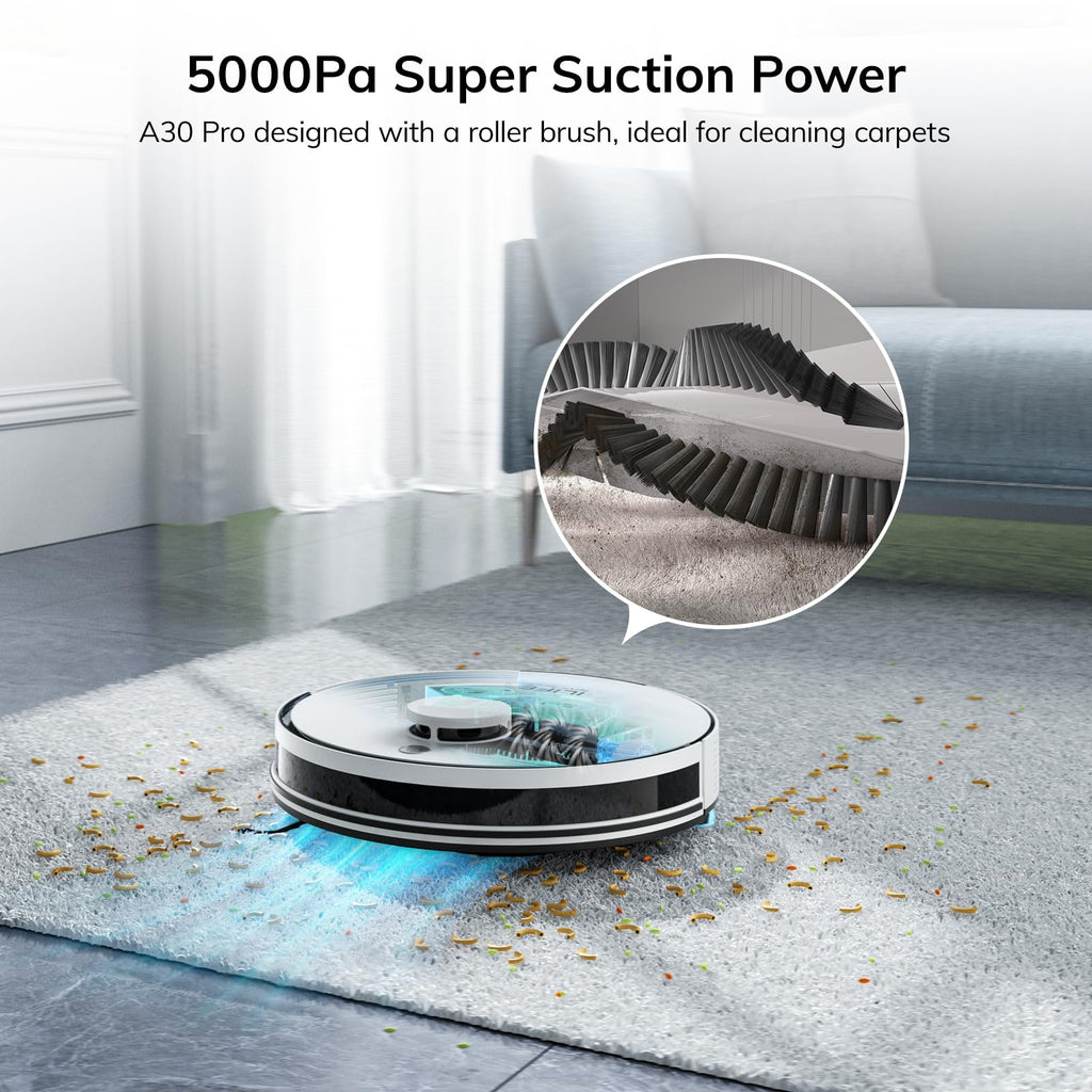 ILIFE A30 Pro Robot Vacuum and Mop, Self Emptying Station for 60 Days, 5000Pa Suction, LiDAR Navigation, No-Go Zones, 2.4G WiFi/App/Alexa/Remote Control, Clean Hard Floors to Medium-Pile Carpet, 110V