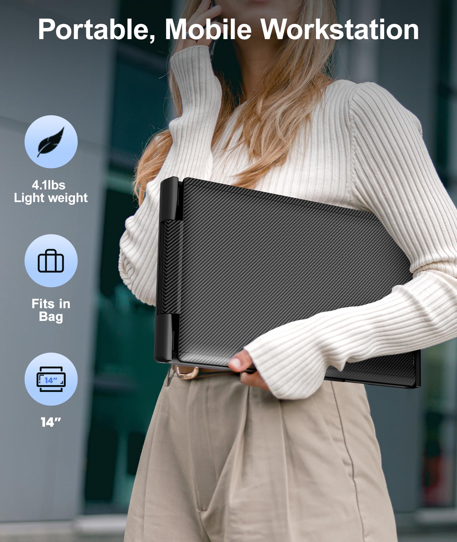 Wixzet Laptop Screen Extender, 14" FHD 1080P Portable Laptop Monitor, Plug and Play Triple Screen Extender, Auto-Adjust Width Dual Monitor for 13–17" Laptops, Compatible with macOS, Wins, Chrome, Dex