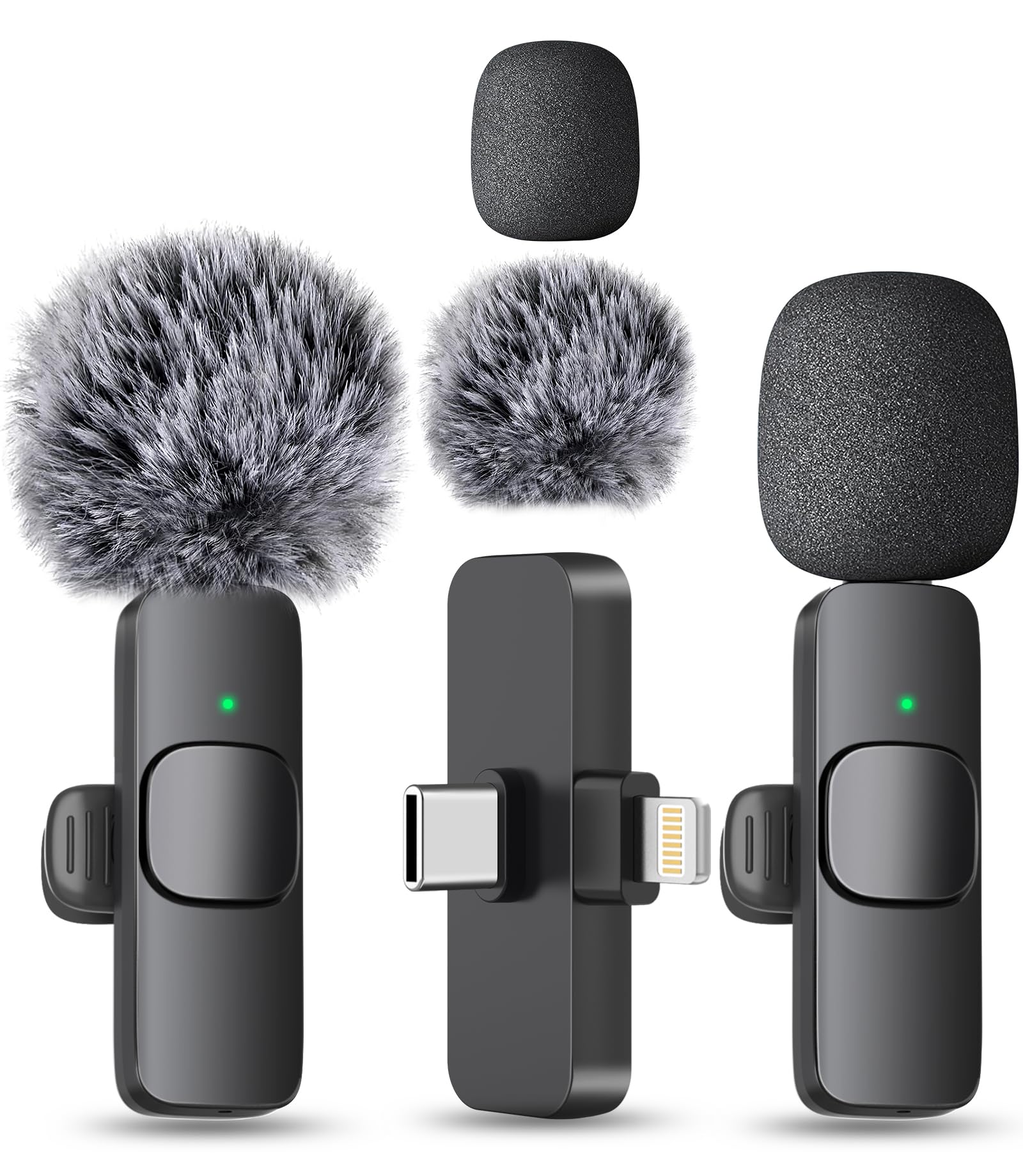 MAYBESTA Wireless Mini Microphone for iPhone, Android Phone - 2 Pack Lavalier Lapel Mic for Audio Video Recording - Clip on Content Creator Microphones for YouTube Tiktok Podcast Vlogging