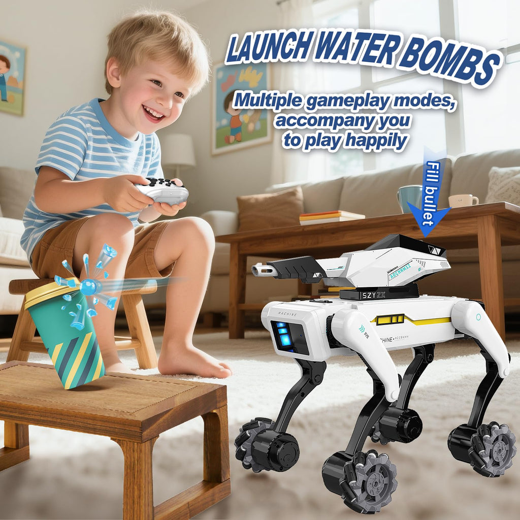3 in 1 Robot Dog with Wheels Kit, 30+ Bionic Actions, Voice & Remote Control, Programmable Moves, Rechargeable Battery, All-Terrain Stunt Pet Toy for Kids(Removable Claw & Cannon)