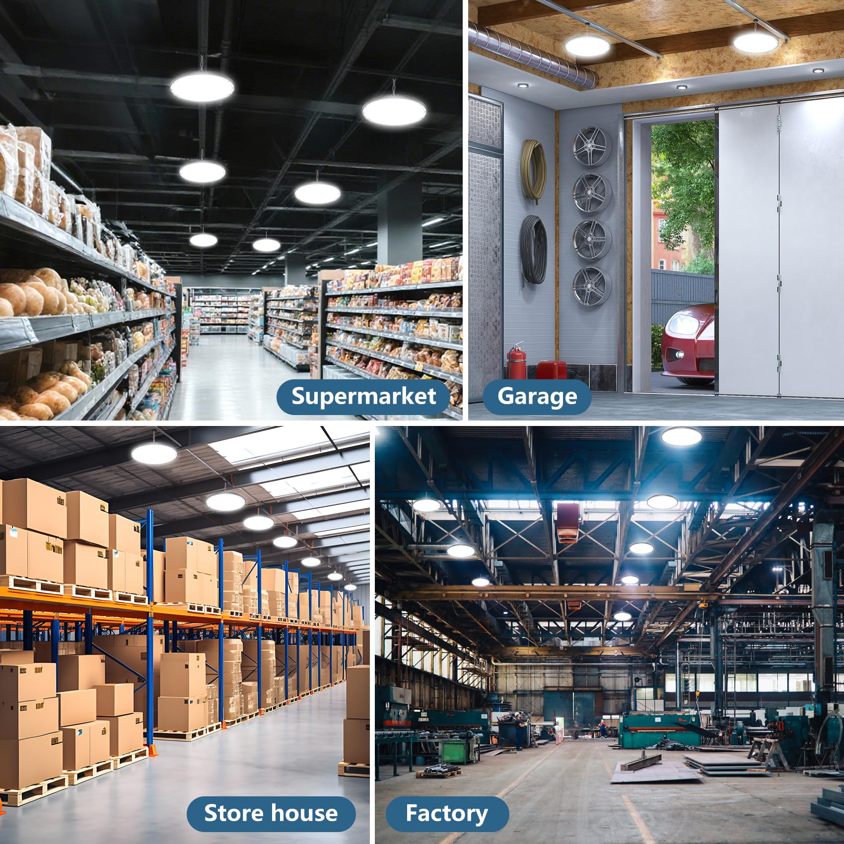 AIKVSXER 200W UFO LED High Bay Light, 30000LM Shop Lights, 6000K Garage Lights IP65 Waterproof Commercial Bay Lighting for Warehouse, Gym, Factory, Workshop Plug & Play, 5FT Power Cord 6 Pack